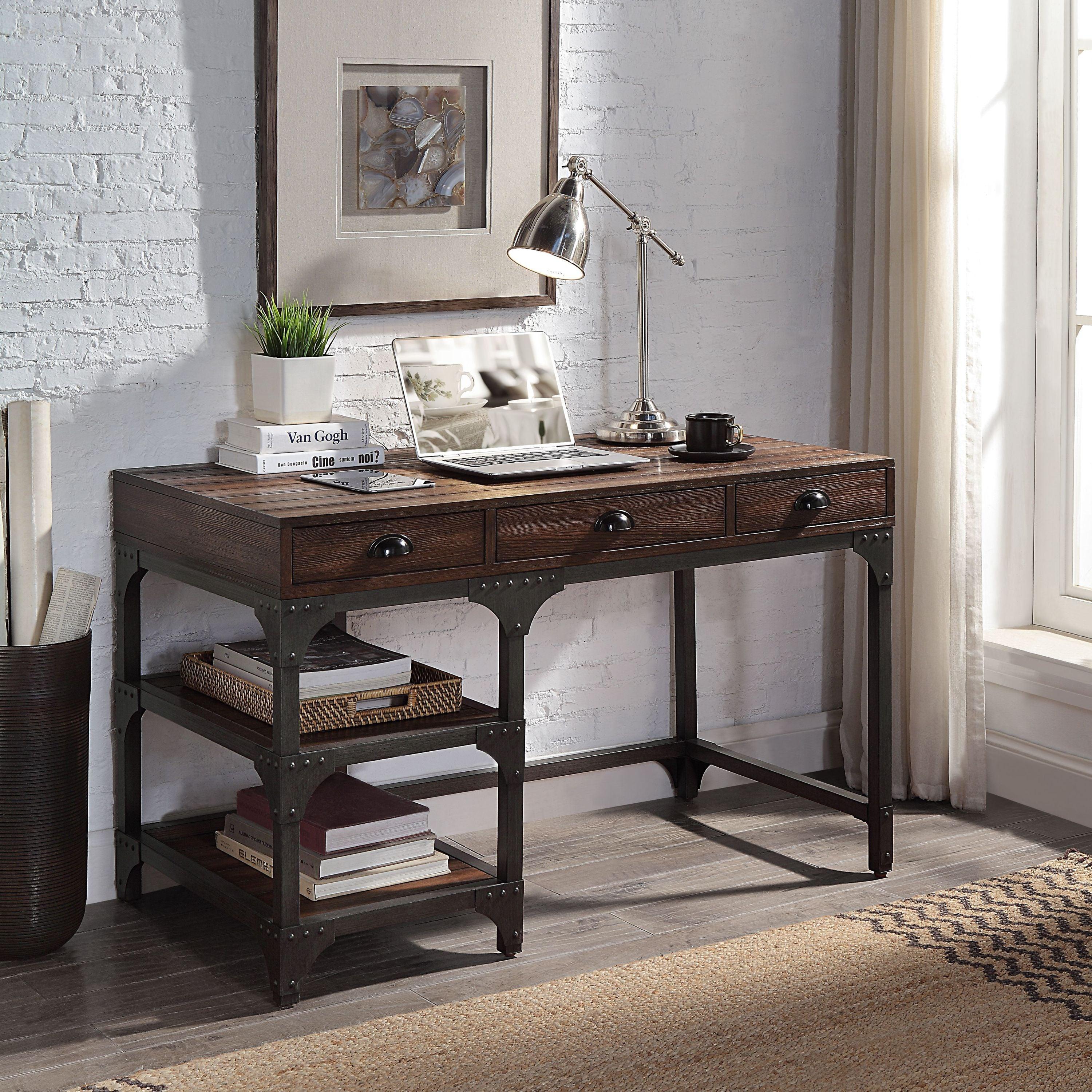 ACME Gorden Writing Desk, Espresso Oak Finish & Antique Black Metal OF00143 image