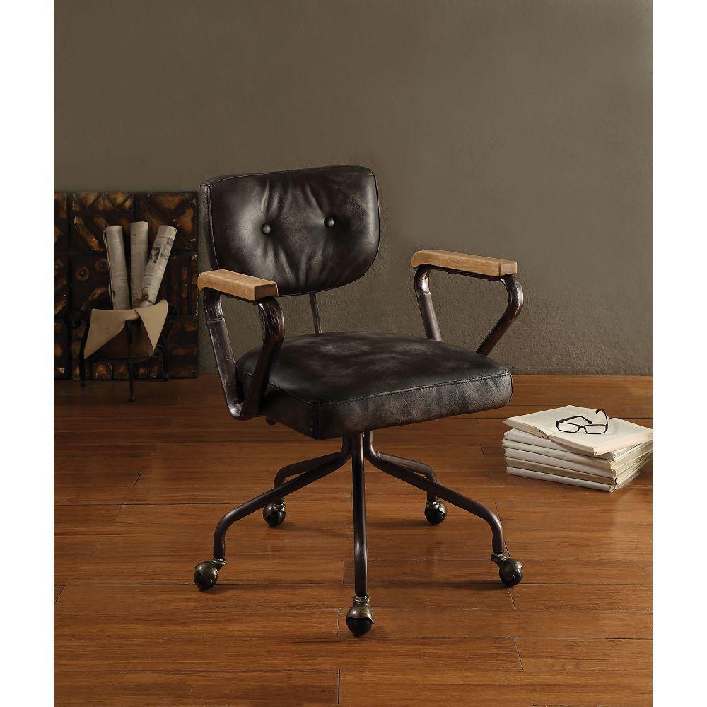 ACME Hallie Office Chair in Vintage Black Top Grain Leather 92411 image