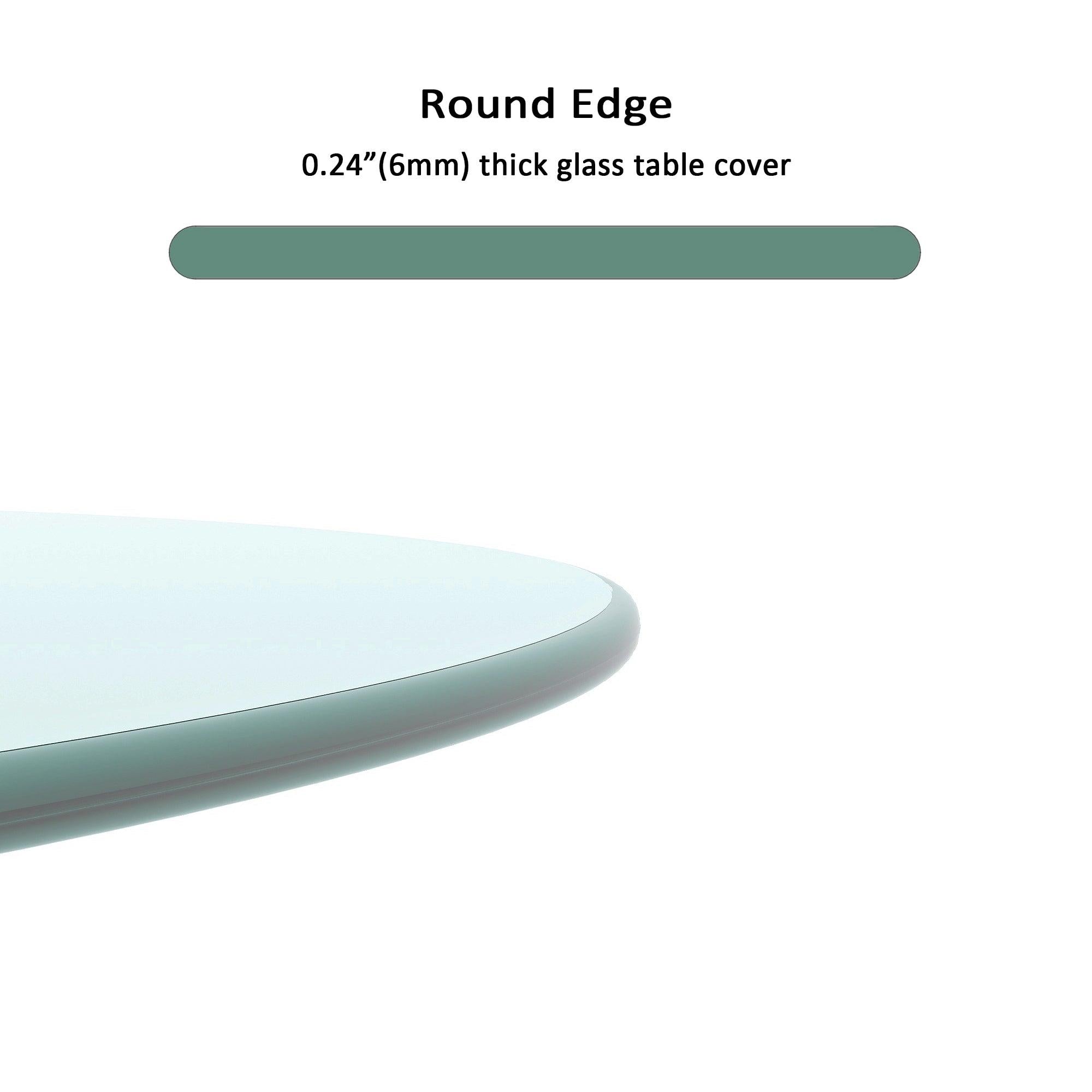 24" Inch Round Tempered Glass Table Top Clear Glass 1/4" Inch Thick Round Polished Edge