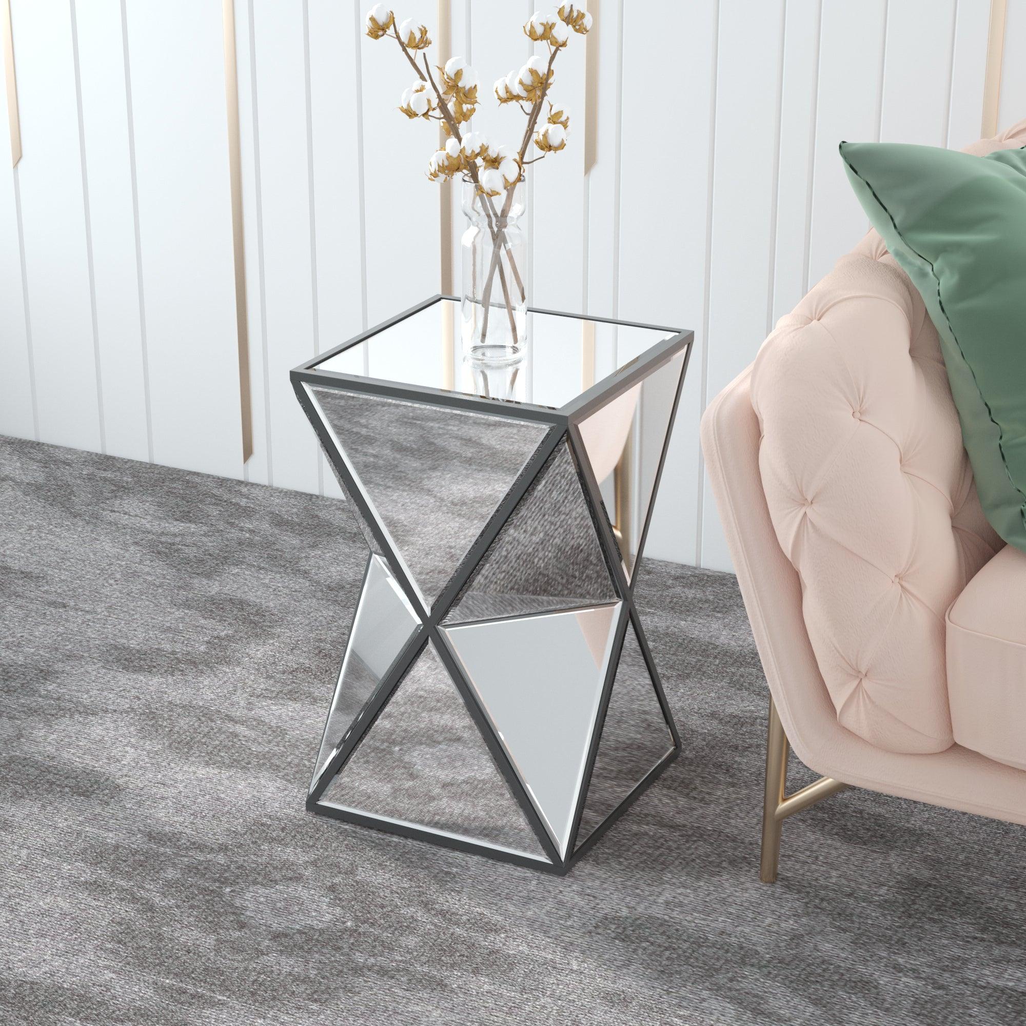 Mirrored End Table, Mirrored Nightstand, Silver Side Table for Bedroom Living Room