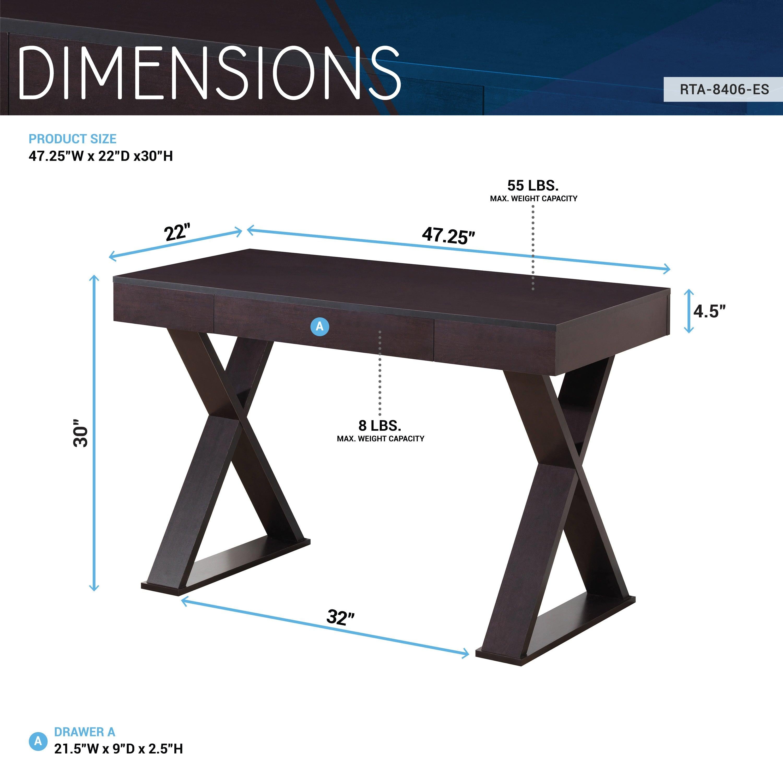 Techni Mobili Trendy Writing Desk with Drawer, Espresso