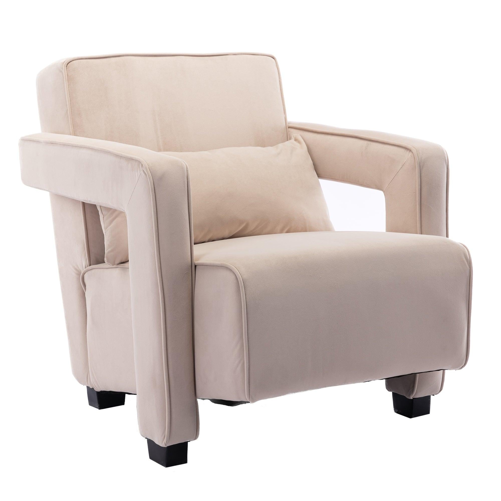 Modern  Velvet Open Back Upholstered Armchair with Pillow