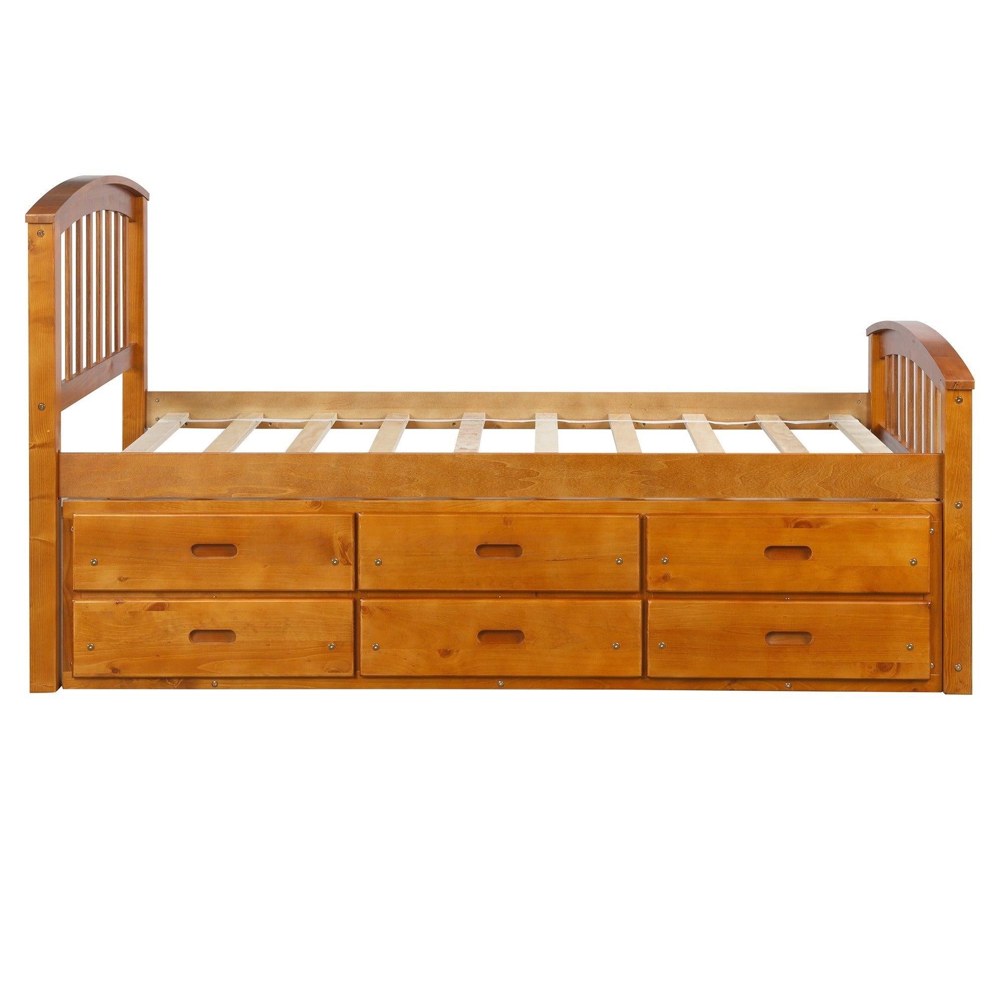 Twin Size PlatformStorage Bed Solid Wood Bed with 6 Drawers