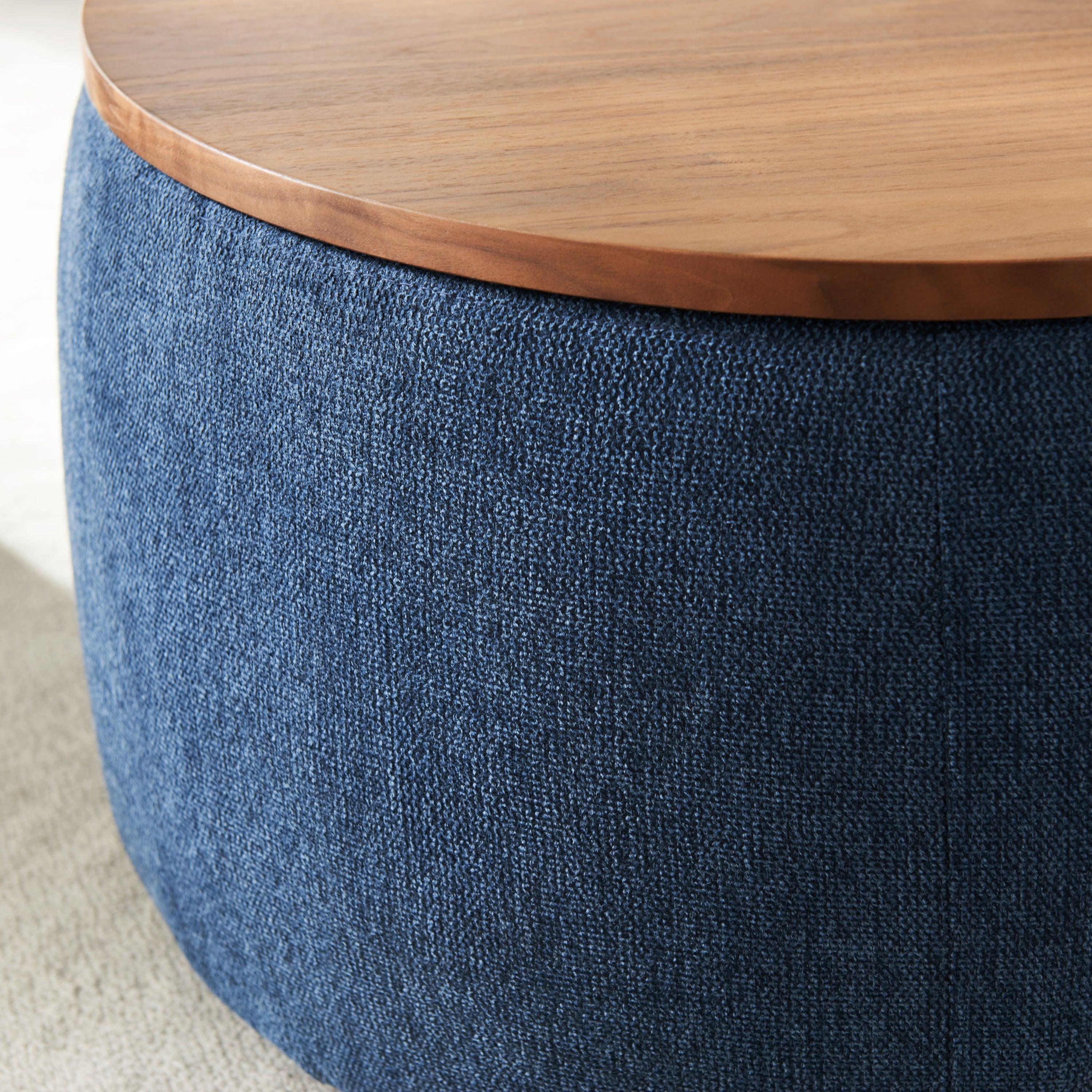 RoundStorage Ottoman, 2 in 1 Function, Work as End table and Ottoman, Navy (25.5"x25.5"x14.5")