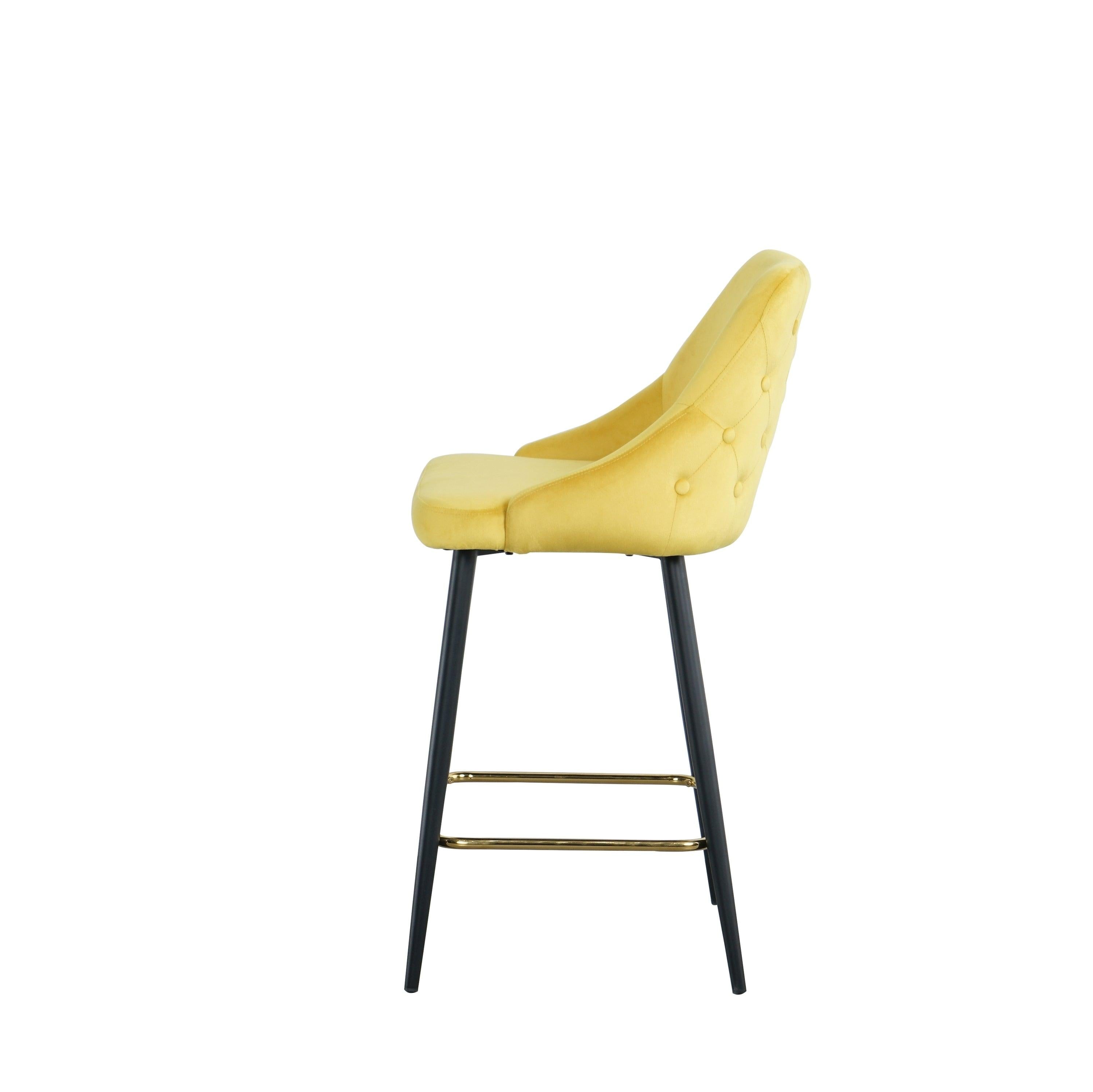 LuxuryModern Yellow Velvet Upholstered High Bar Stool Chair With Gold Legs(set of 2)