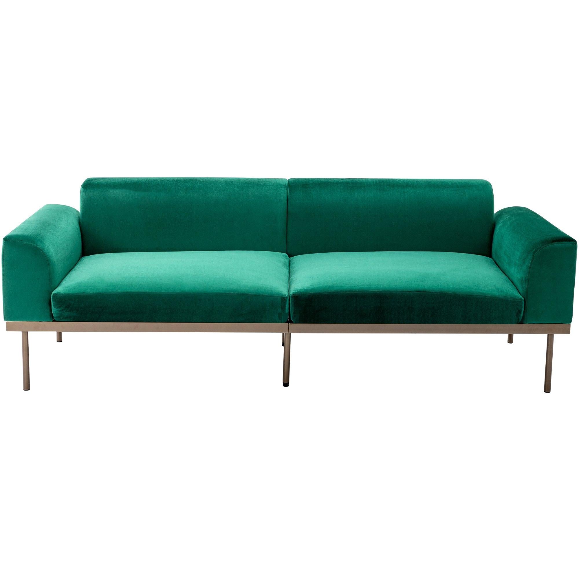 Modern Velvet Sofa with Metal Legs,Loveseat Sofa Couch with Two Pillows for Living Room and Bedroom, Green