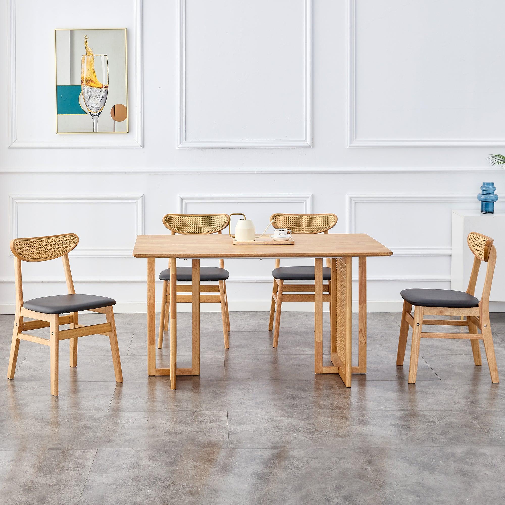 Solid wood dining table and 4-piece set of solid wood dining chairs