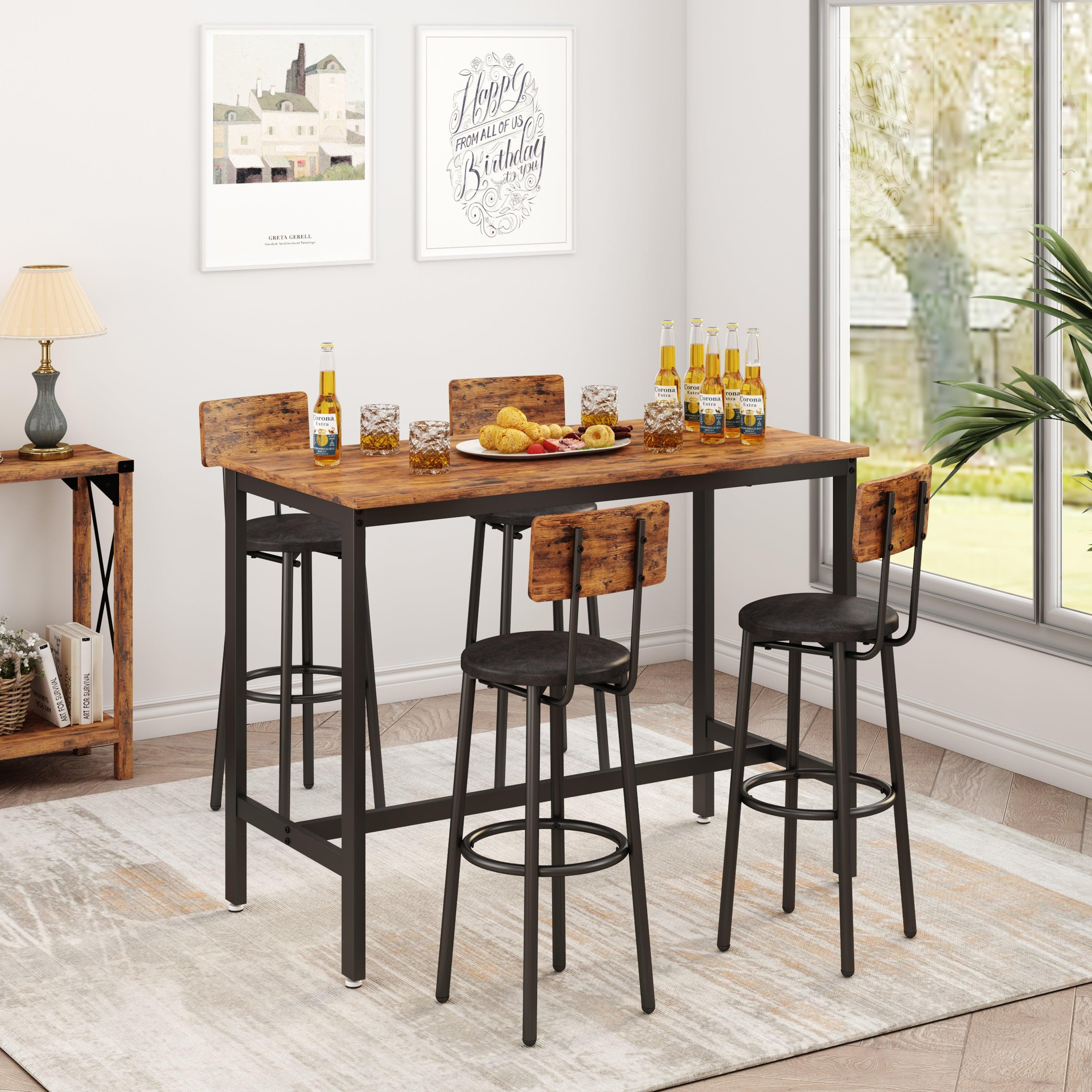 Bar Table Set with 4 Bar stools PU Soft seat with backrest (Rustic Brown，47.24’’w x 23.62’’d x 35.43’’h)