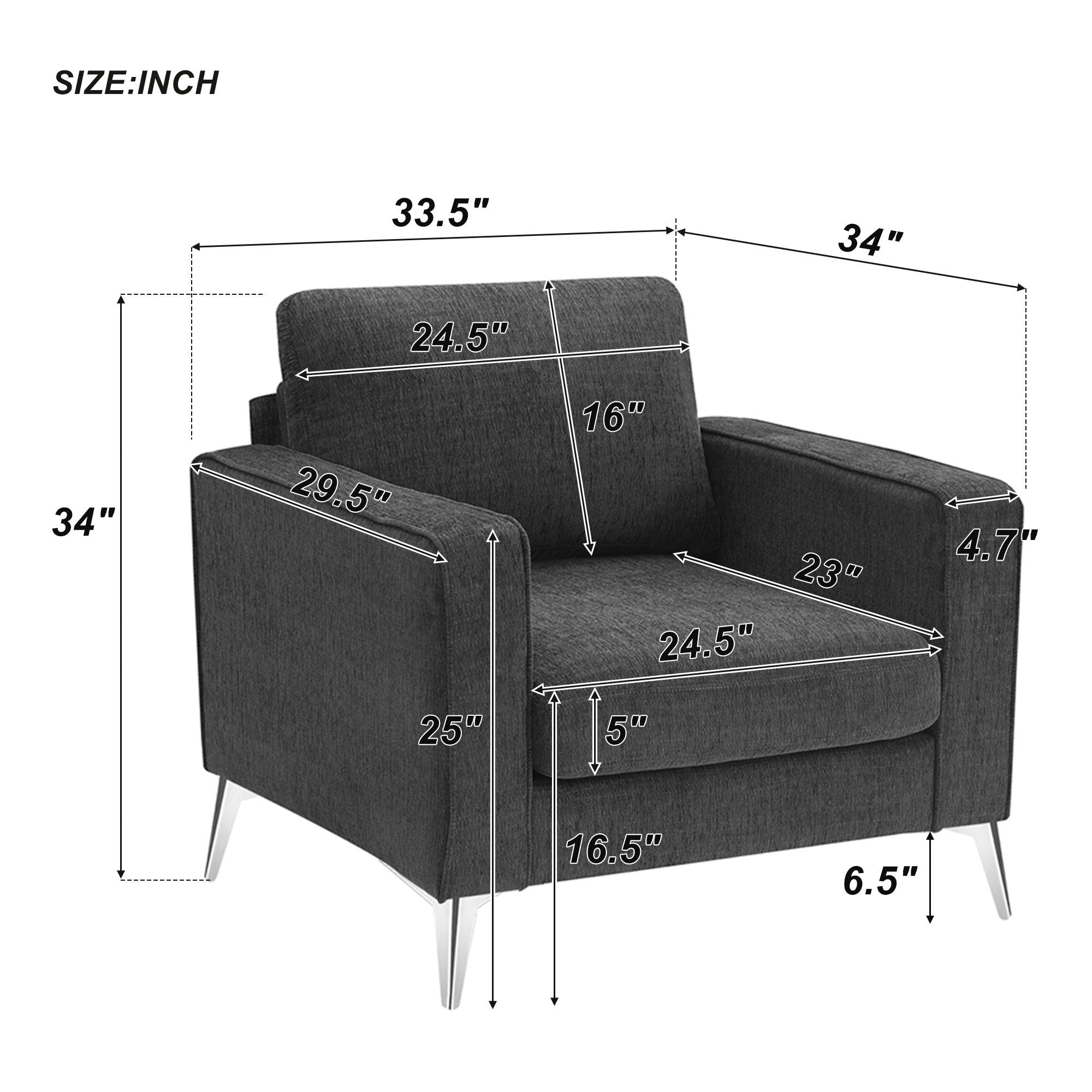 Modern 3-Piece Sofa Sets with Sturdy Metal Legs,Linen Upholstered Couches Sets Including 3-Seat Sofa, Loveseat and Single Chair for Living Room Furniture Set (1+2+3 Seat)