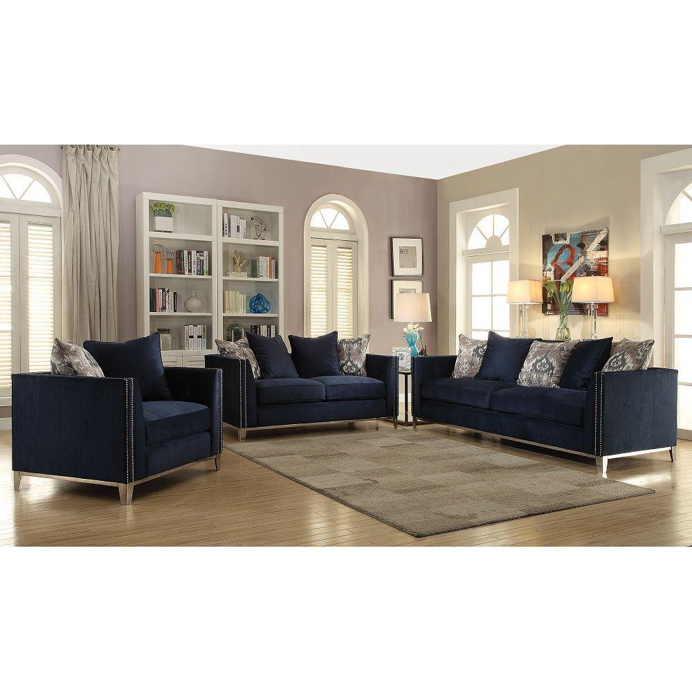 ACME Phaedra Sofa w/5 Pillows in Blue Fabric 52830