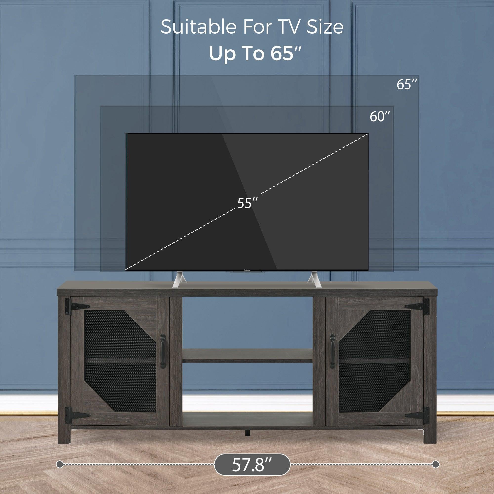 Modern TV Stand for 65'' TV with LargeStorage Space, 3 Levels Adjustable shelves, Magnetic Cabinet Door, Entertainment Center for Living Room, Bedroom