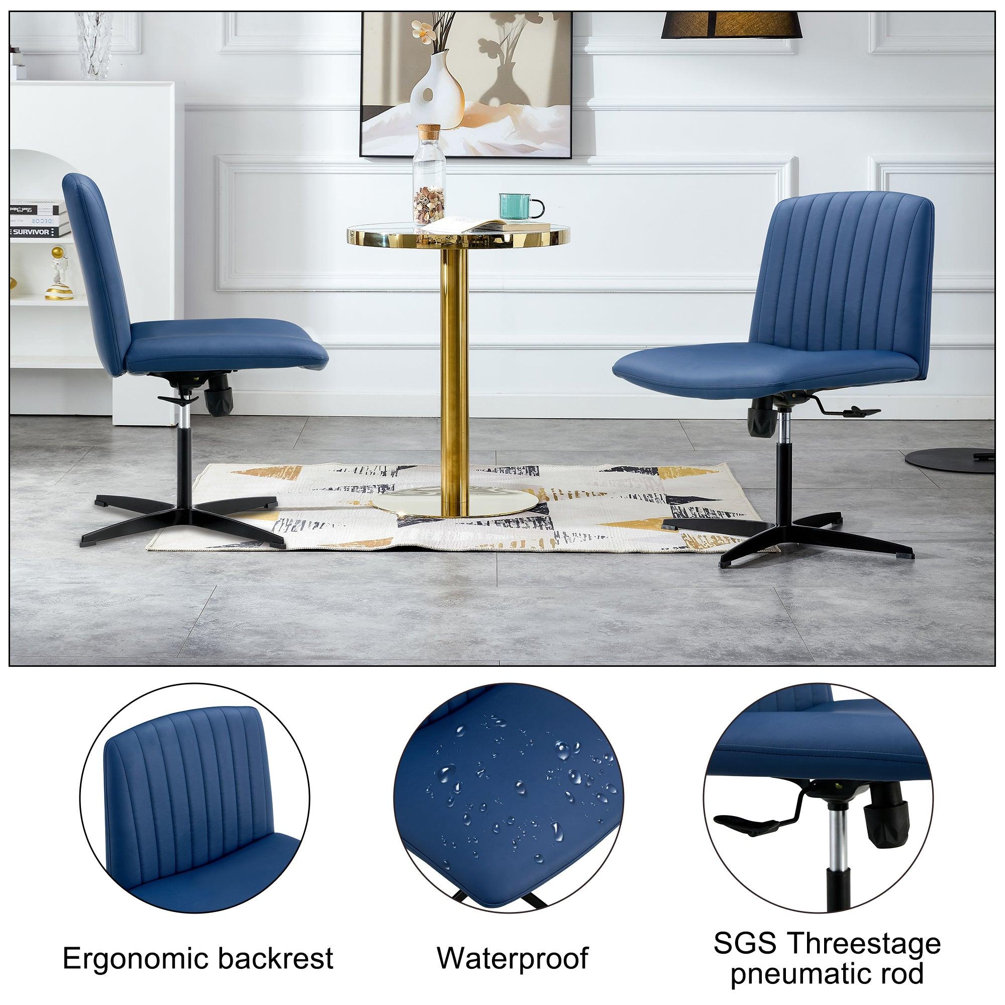 Office chair swivel chair Blue PU Material. Home Computer Chair Office Chair Adjustable 360 °Swivel Cushion Chair With Black Foot Swivel Chair Makeup Chair Study Desk Chair. No Wheels