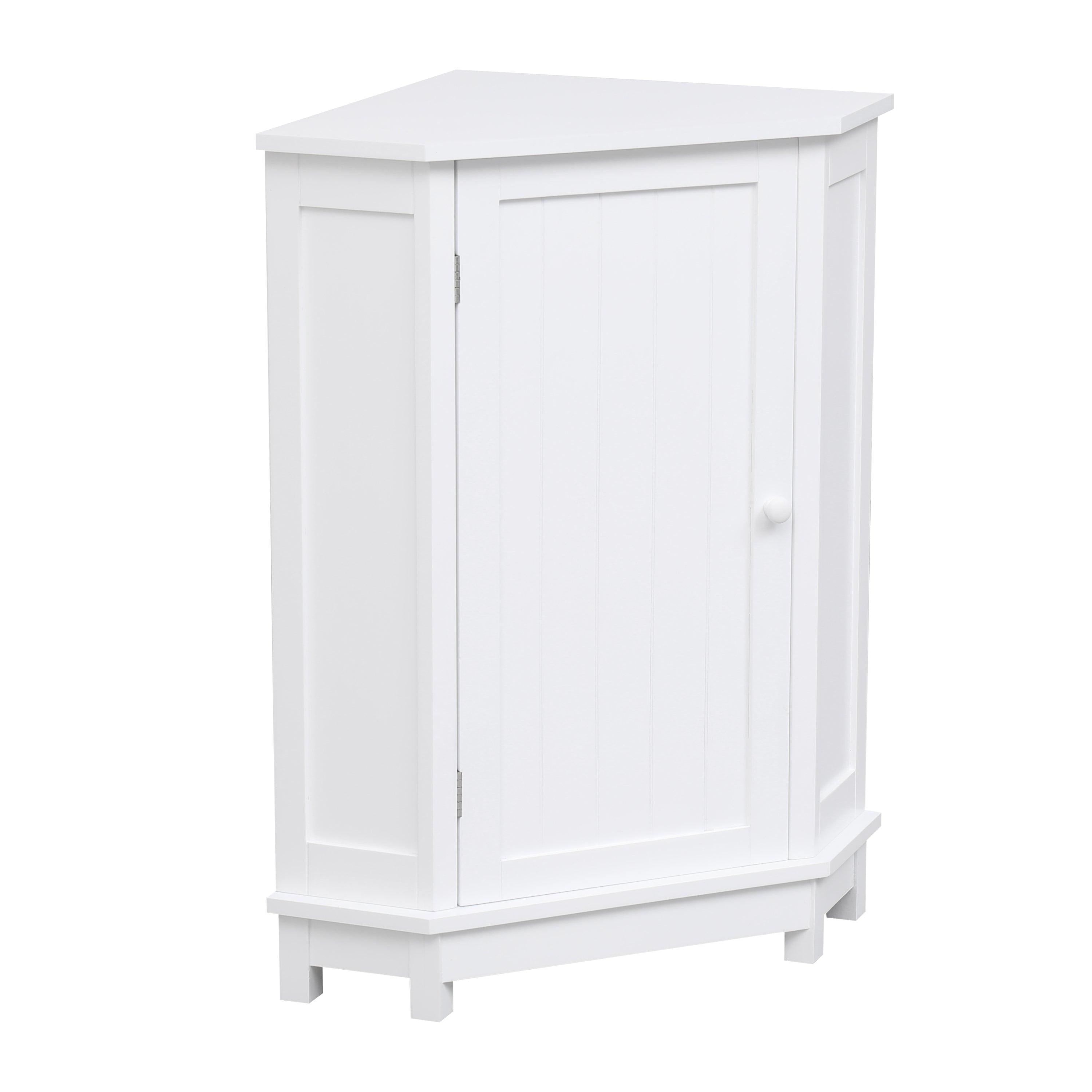 White Bathroom Cabinet Triangle CornerStorage Cabinet with Adjustable ShelfModern Style MDF Board