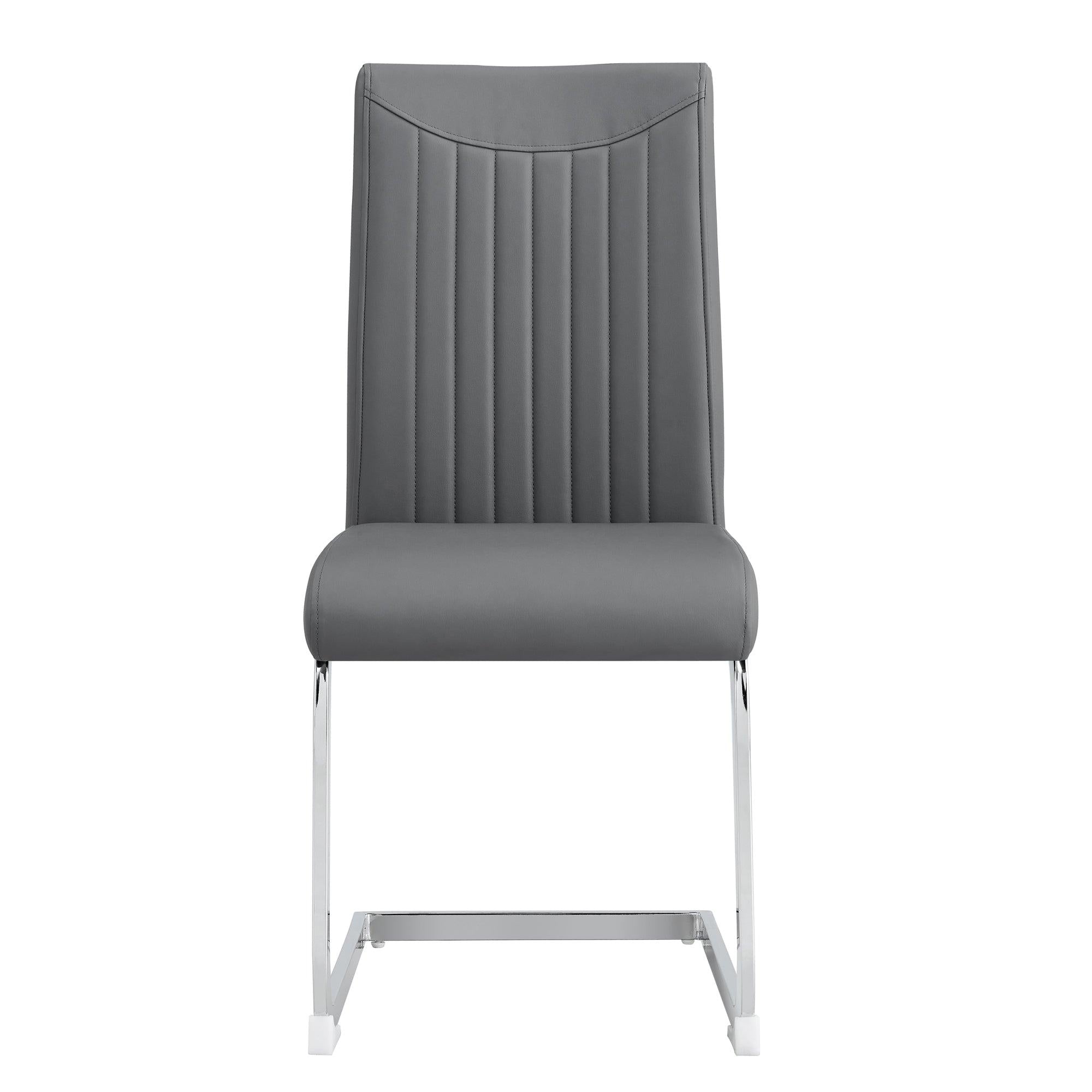 Modern Dining Plating leg Dining chair Chair, PU  Leather High Back Cushion Side  Chair with Vertical stripe backrest pattern for Dining Room Kitchen Vanity Patio Office Chair (Set of 2) (Grey+PU)