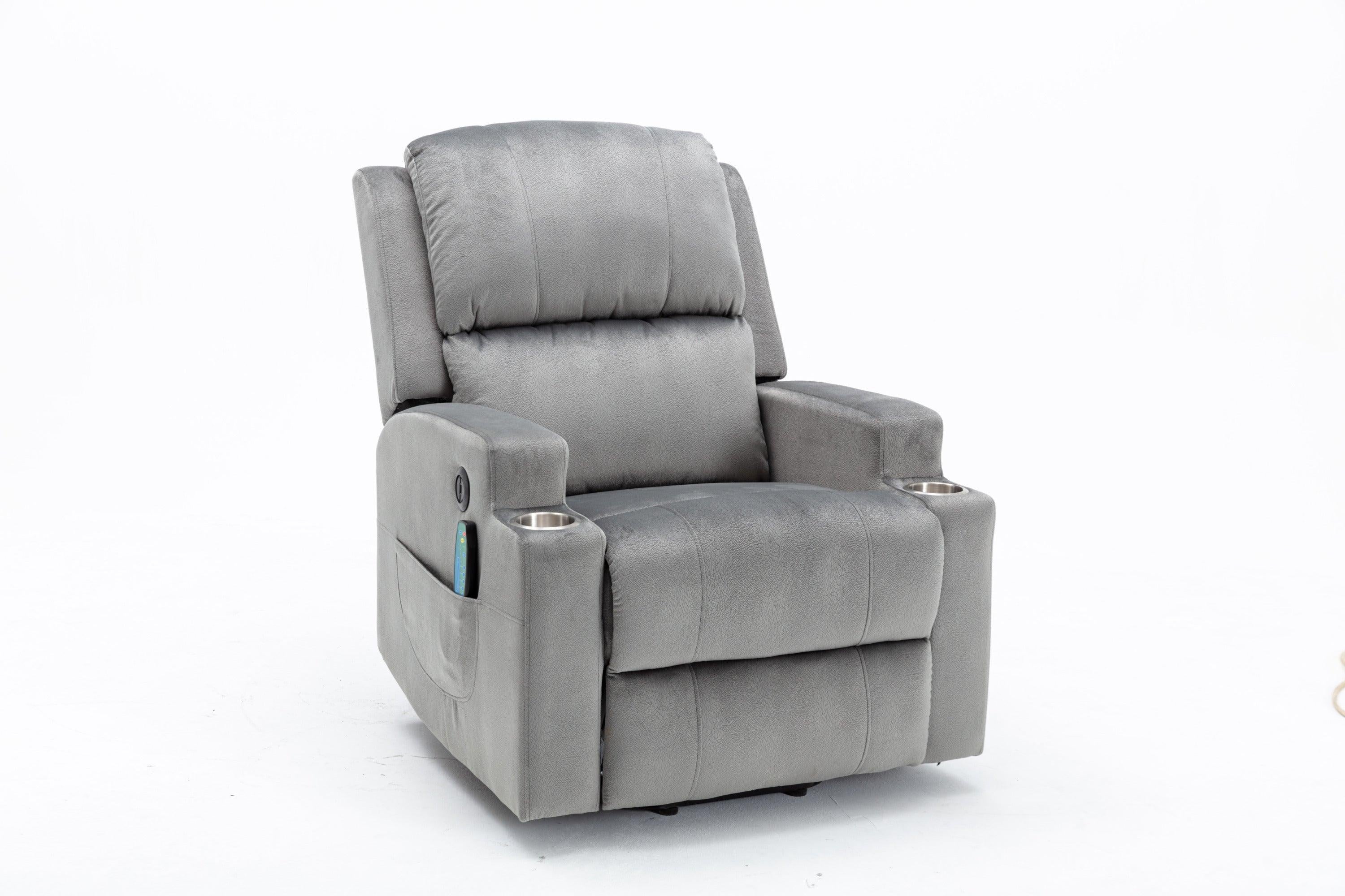 Electric Lift Recliner for the Elderly with Massage Therapy and Heat, Power Lift Chair, with 2 Cupholders, Sofa sSuitable for Living Room& Bed Room, Grey