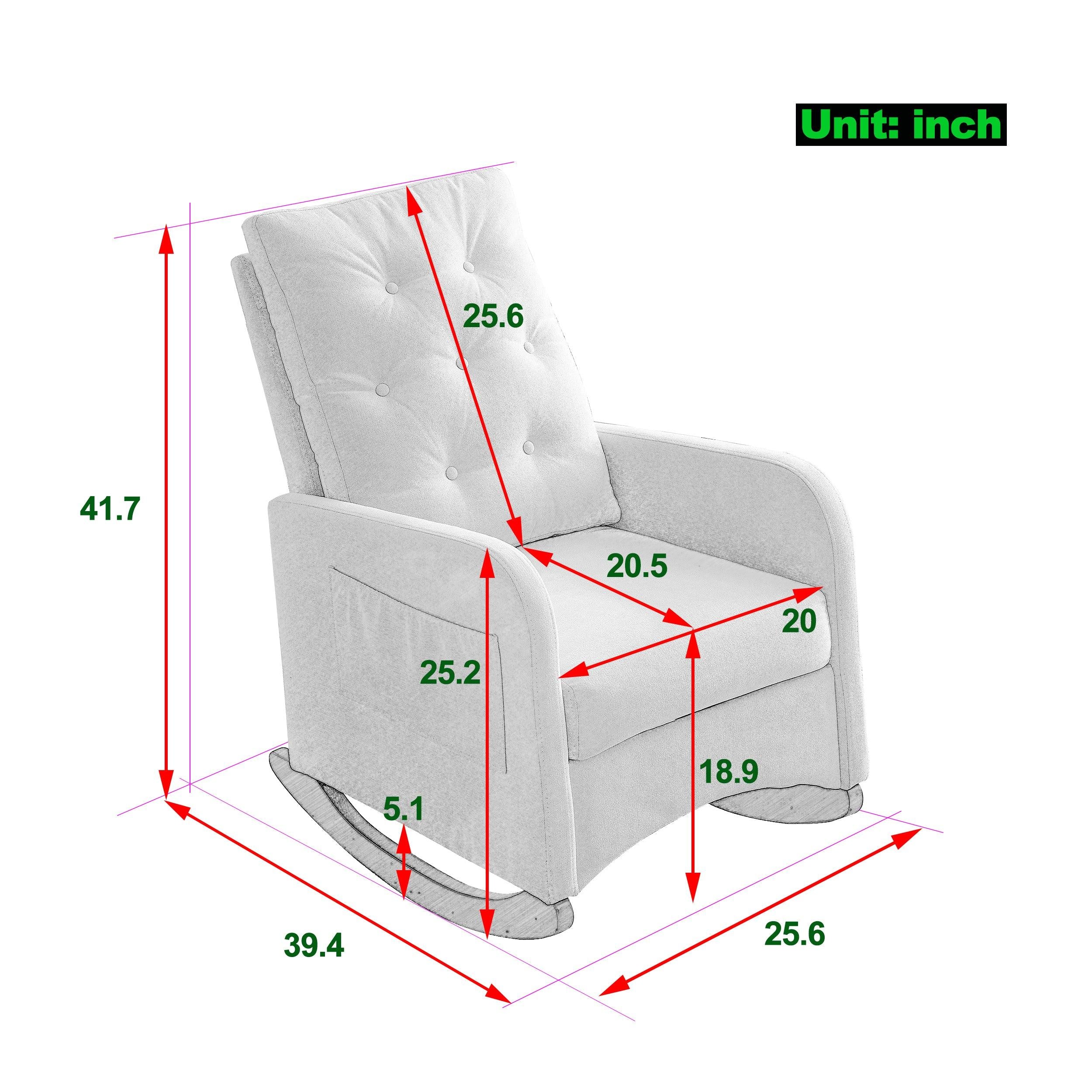 25.6"WModern Accent High Backrest Living Room Lounge Arm Rocking Chair, Two Side Pocket