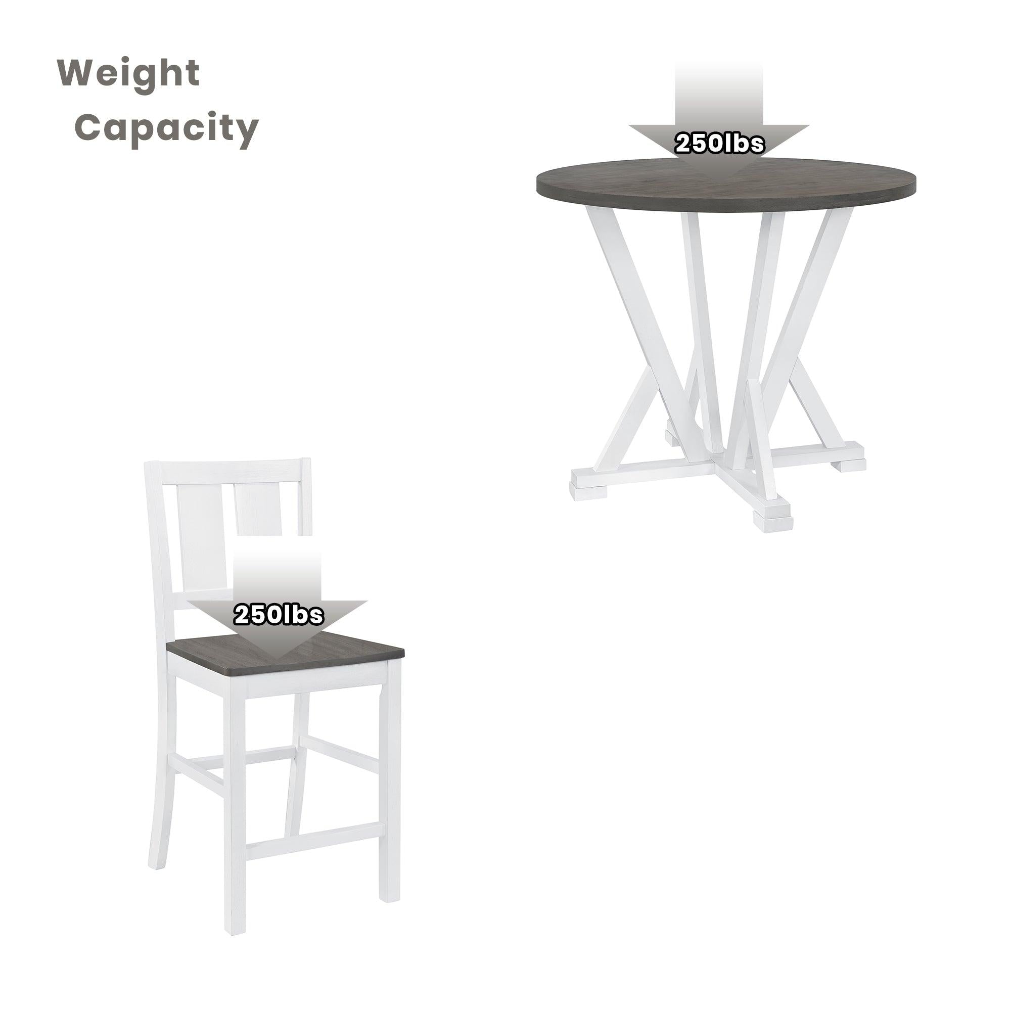 Rustic Farmhouse 5-Piece Counter Height Dining Table Set, Round Kitchen set with 4 Dining Chairs and Thick Tabletop, Grey