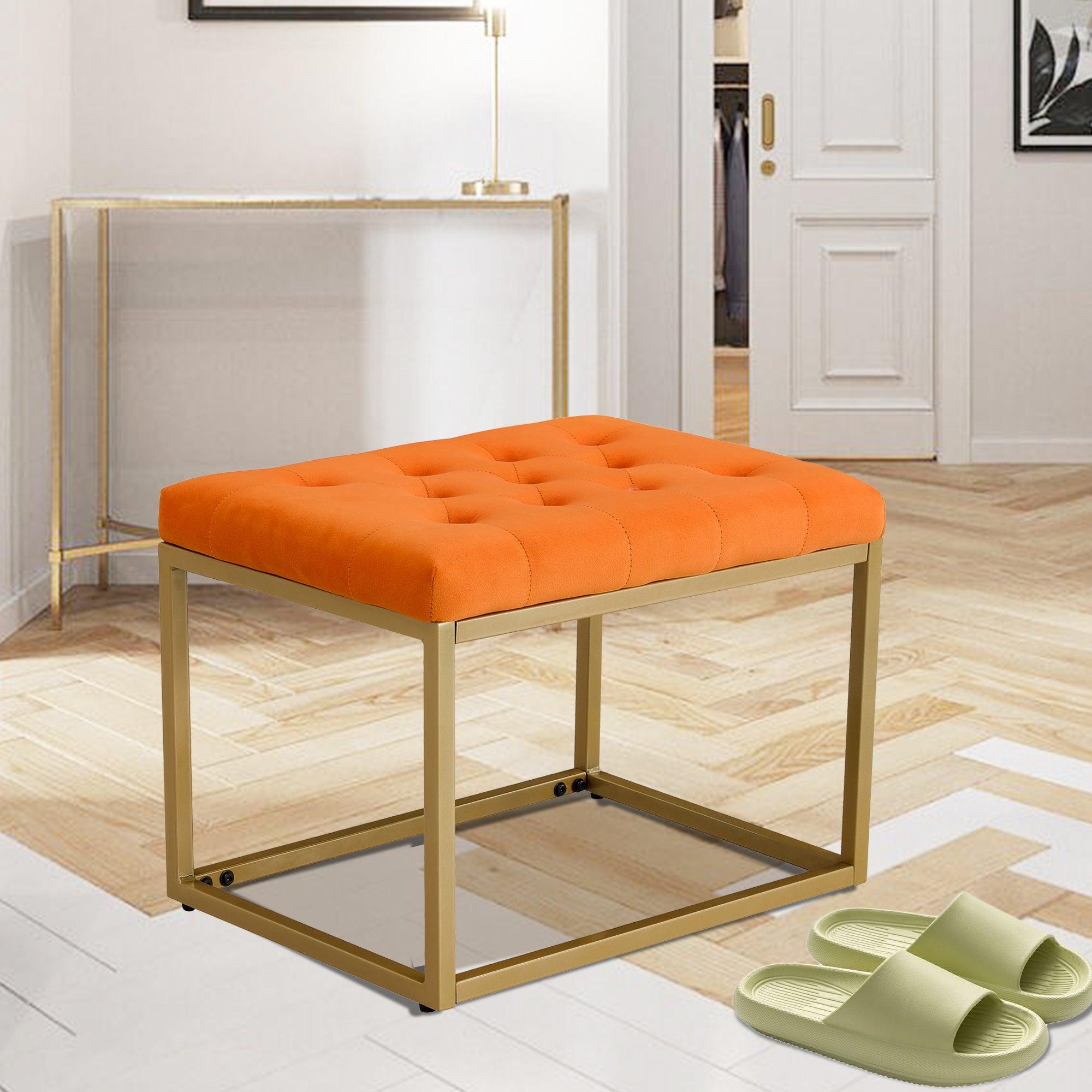 Chair VelvetShoe Changing Stool, Orange Footstool, Square Vanity Chair, Sofa stool,Makup Stool .Vanity Seat ,Rest stool. Piano Bench .Suitable for Clothes Shop,Living Room