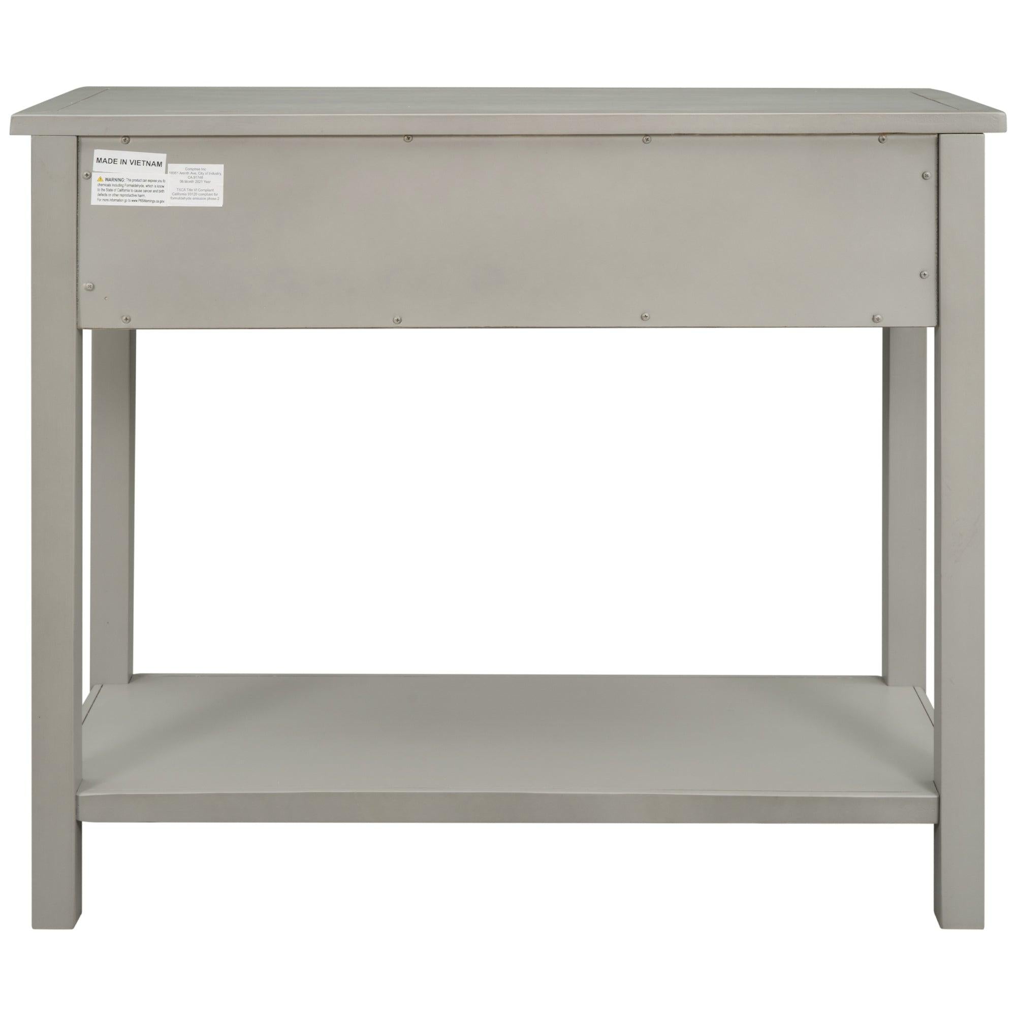 Classic Console Table with Hollow-out Decoration Two Top Drawers and Open Shelf LargeStorage Space (Silver)