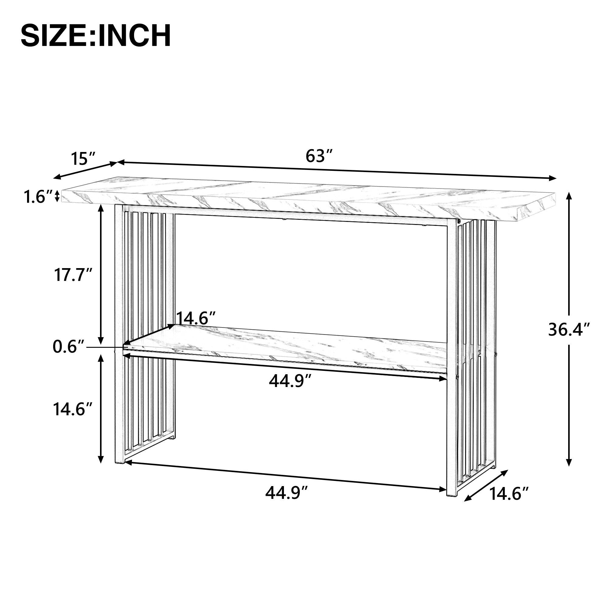 63''Modern Console Table with 2 Shelves, Extra Long Entryway Table with Metal Frame for Entryway, Hallway, Living Room, Foyer, Corridor, Office