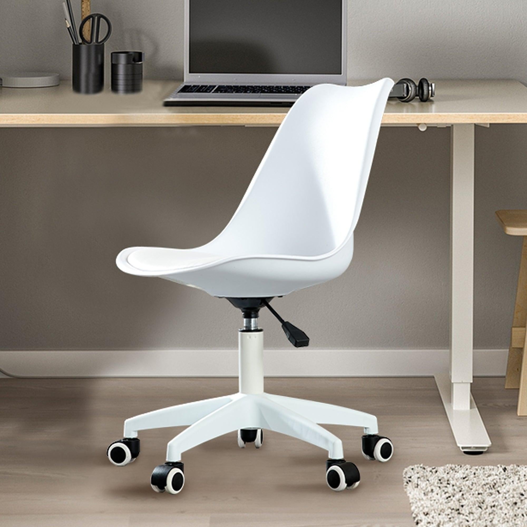 Modern Home Office Desk Chairs, Adjustable 360 °Swivel  Chair Engineering  Plastic Armless Swivel Computer  Chair With Wheels for Living Room, Bed Room Office Hotel Dining Room and White.