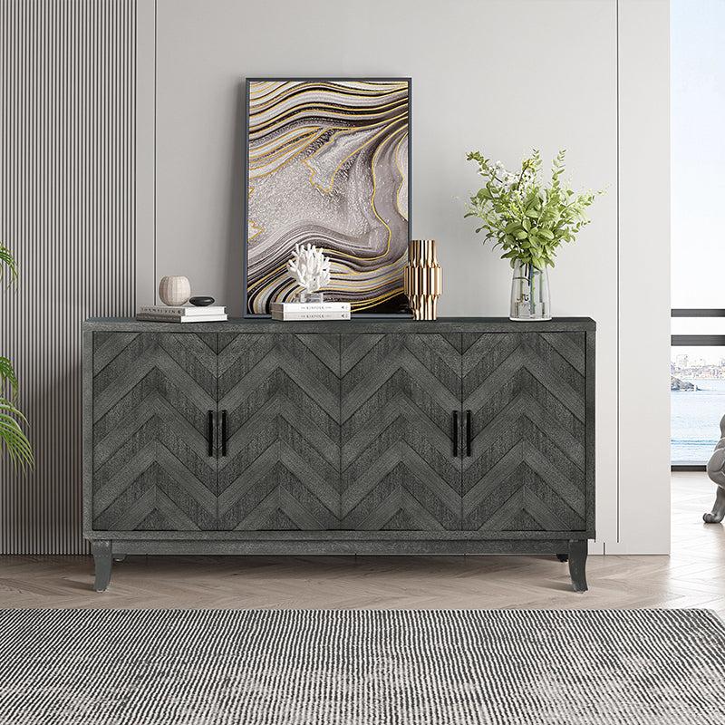 AccentStorage  4 Door Wooden Cabinets,Antique Dark Grey Colour  Wood Cabinet Vintage Style Sideboard for Living Room Dining Room Bedroom image