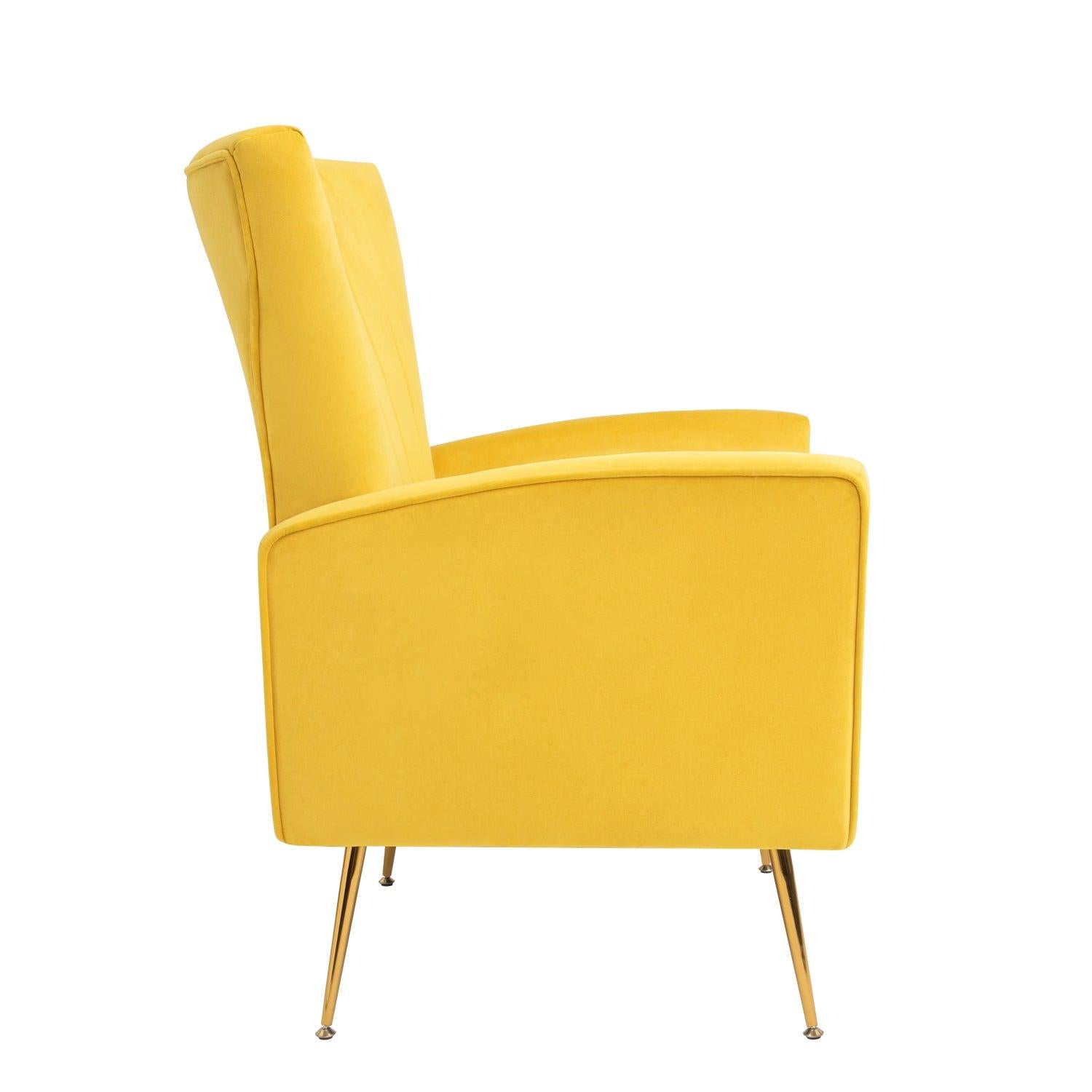 Velvet Accent Chair, Wingback Arm Chair with Gold Legs, Upholstered Single Sofa for Living Room Bedroom