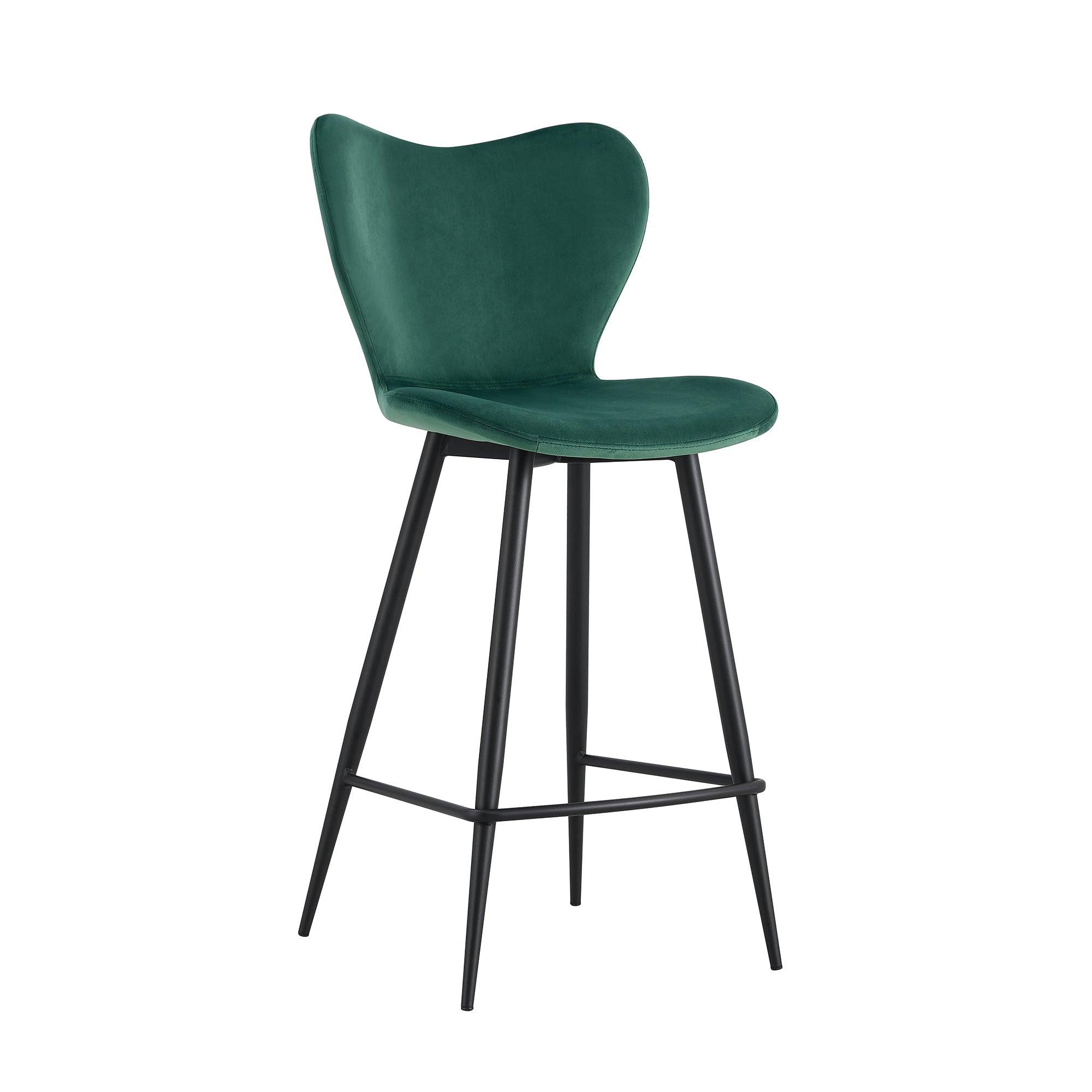 Dark Green Velvet Chair Barstool Dining Counter Height Chair Set of 2