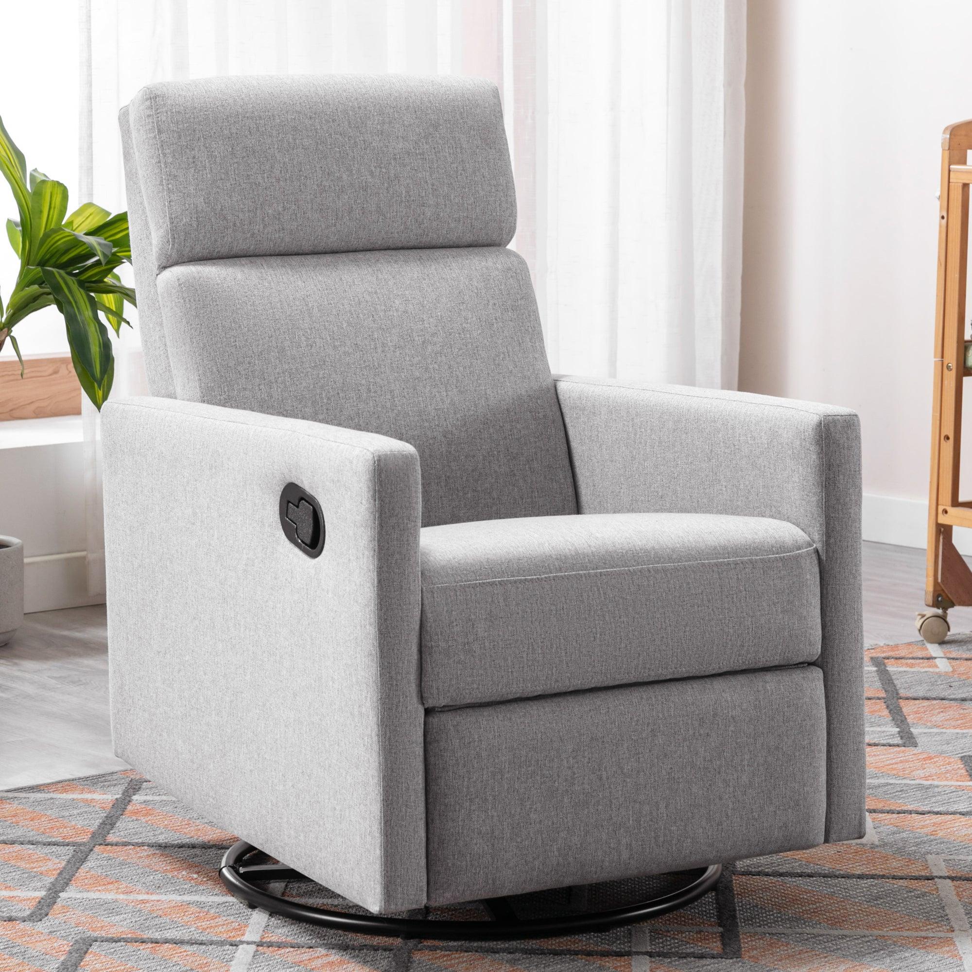 Modern Upholstered Rocker Nursery Chair Plush Seating Glider Swivel Recliner Chair, Gray