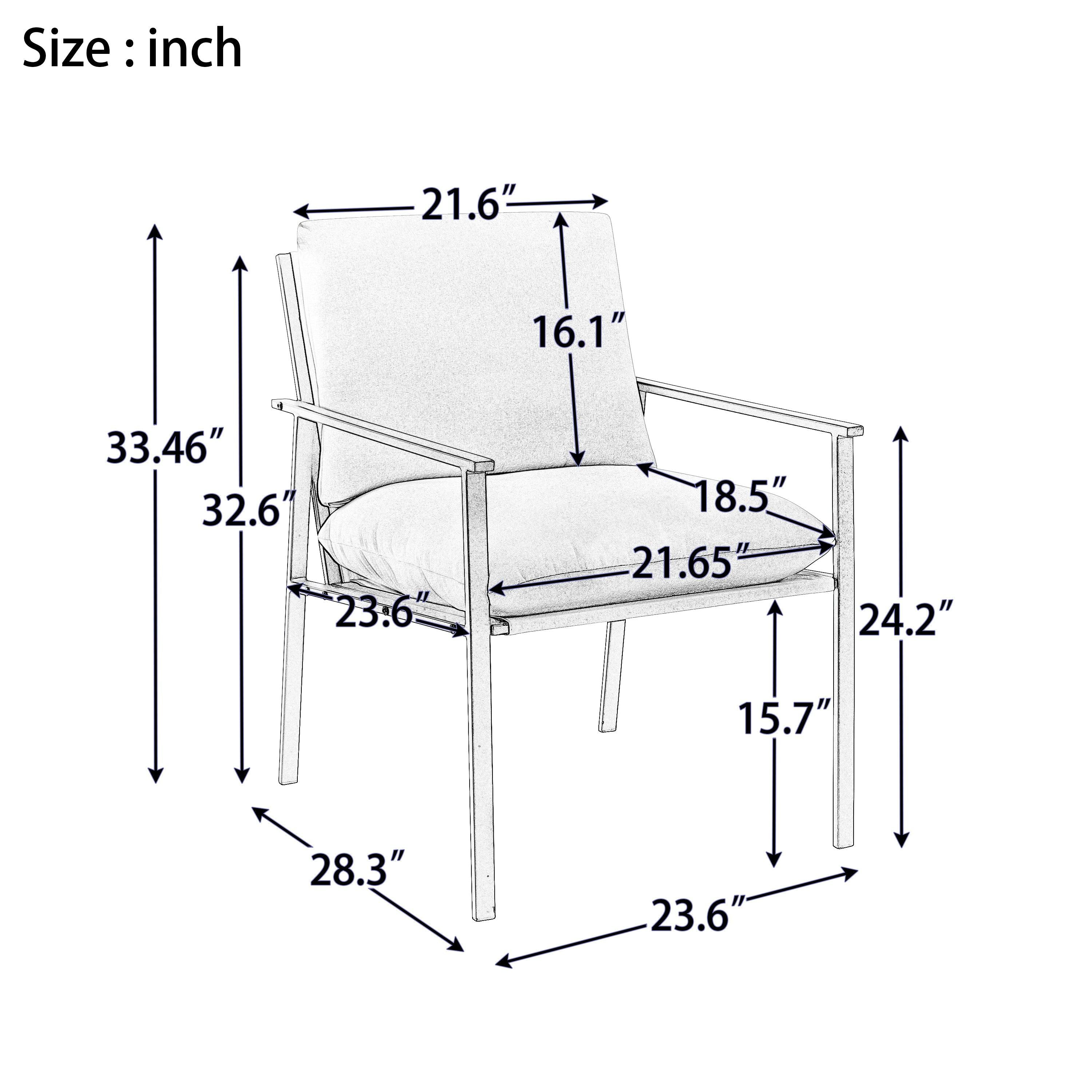 Metal Frame Linen Patio Dining Armchair Accent Chair with Thick Padded Backrest and Seat Cushion for Living Room Bedroom, Off White