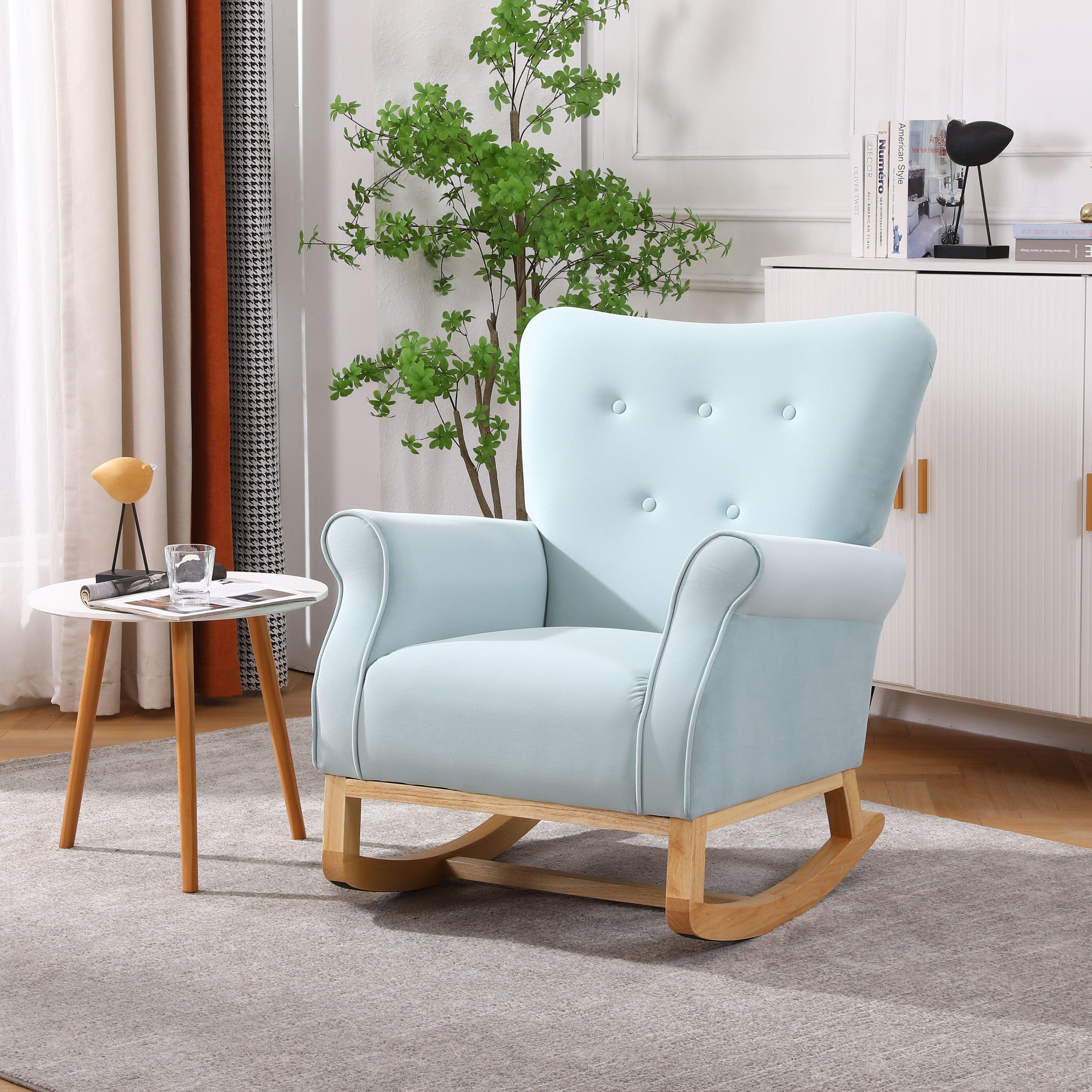 Mid Century RetroModern Fabric Upholstered Rocking Chair, Light Blue image