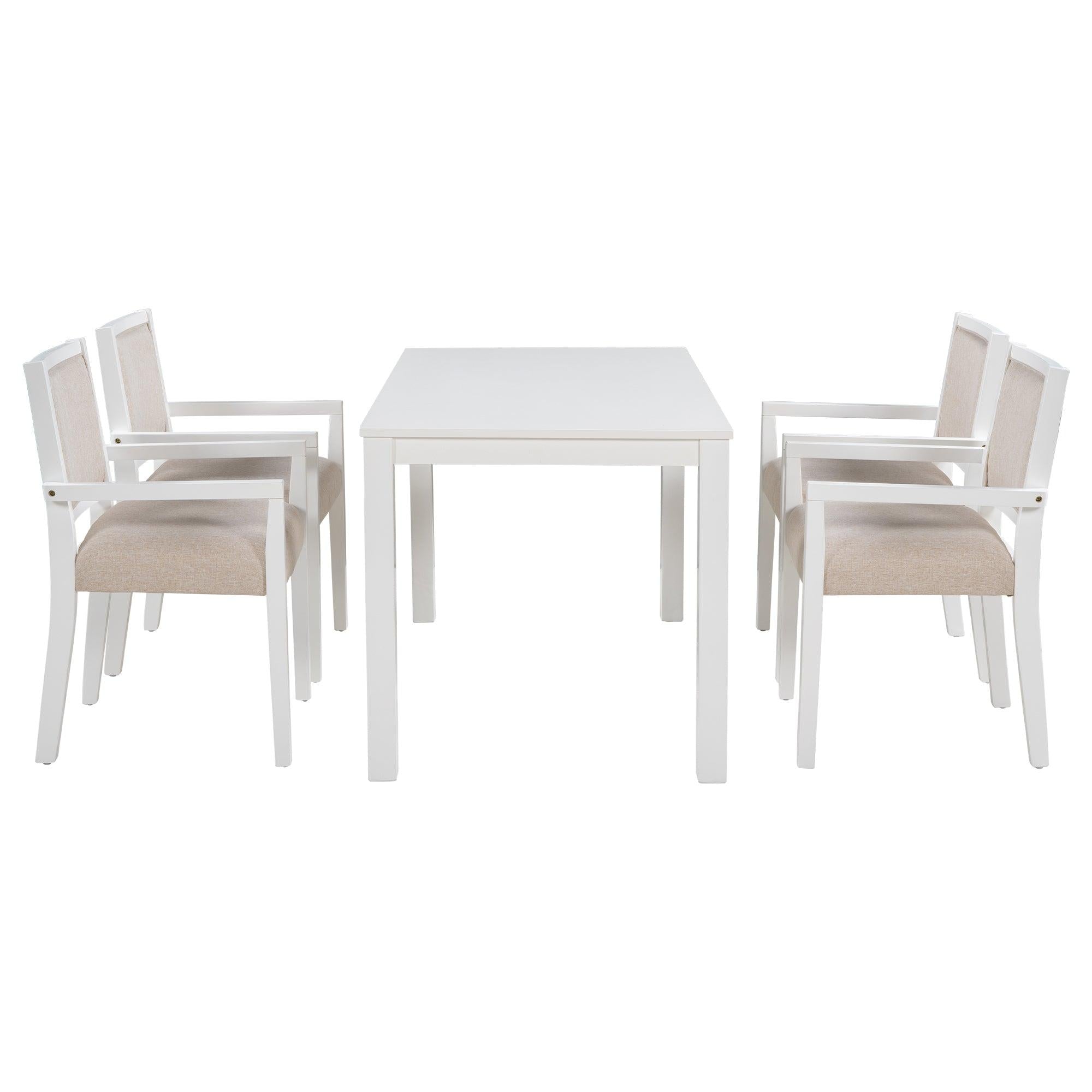 Wood 5-Piece Dining Table Set with 4 Arm Upholstered Dining Chairs,Beige