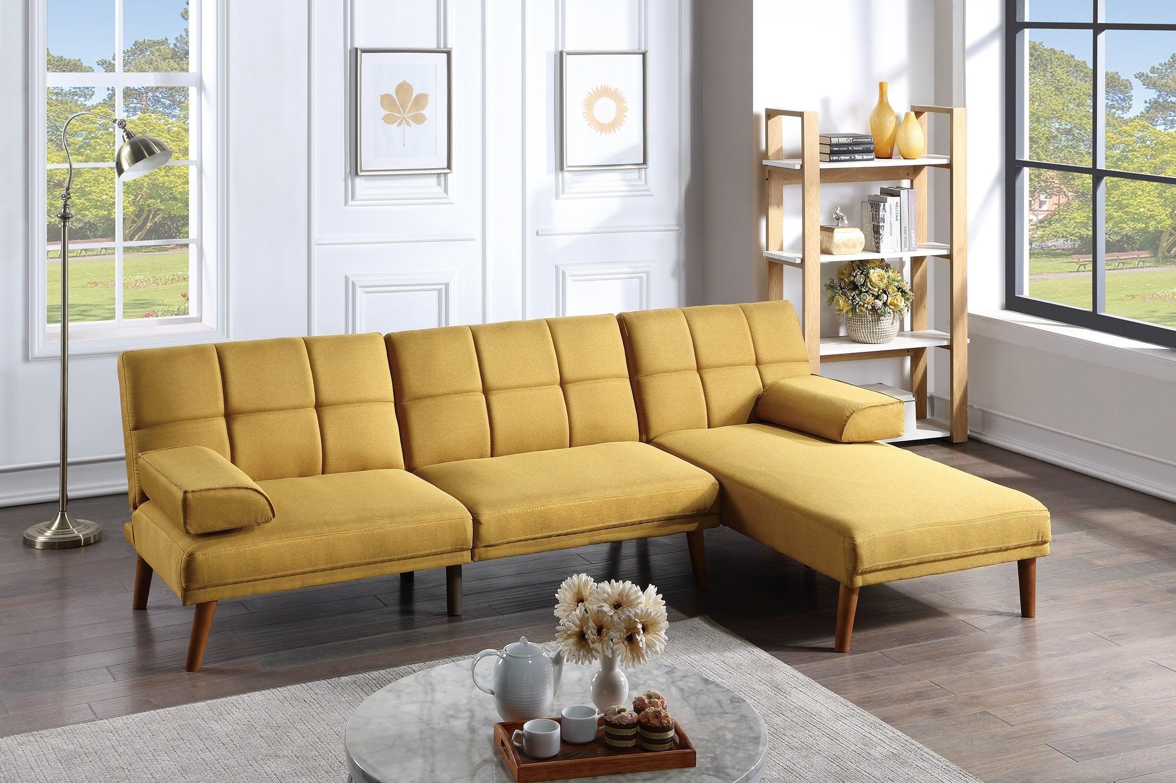 Mustard Polyfiber Adjustable Tufted Sofa Living Room Solid wood Legs Comfort Couch