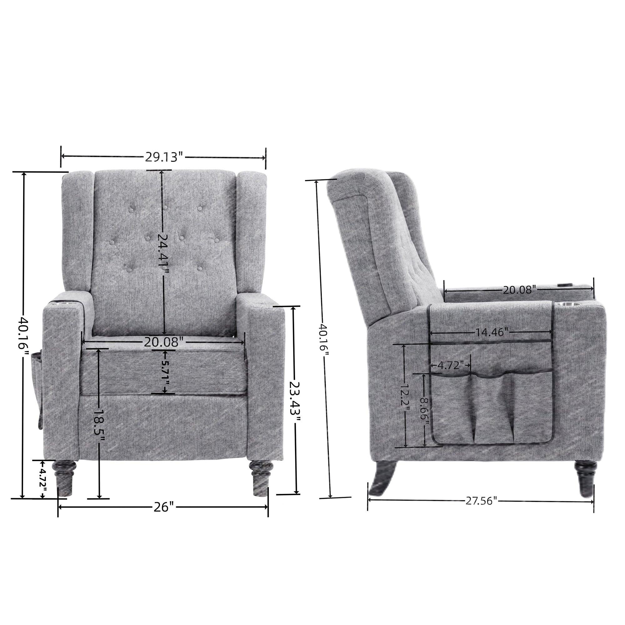 Arm Pushing Recliner Chair,Modern Button Tufted Wingback Push Back Recliner Chair, Living Room Chair Fabric Pushback Manual Single Reclining Sofa Home Theater Seating for Bedroom,Light Gray