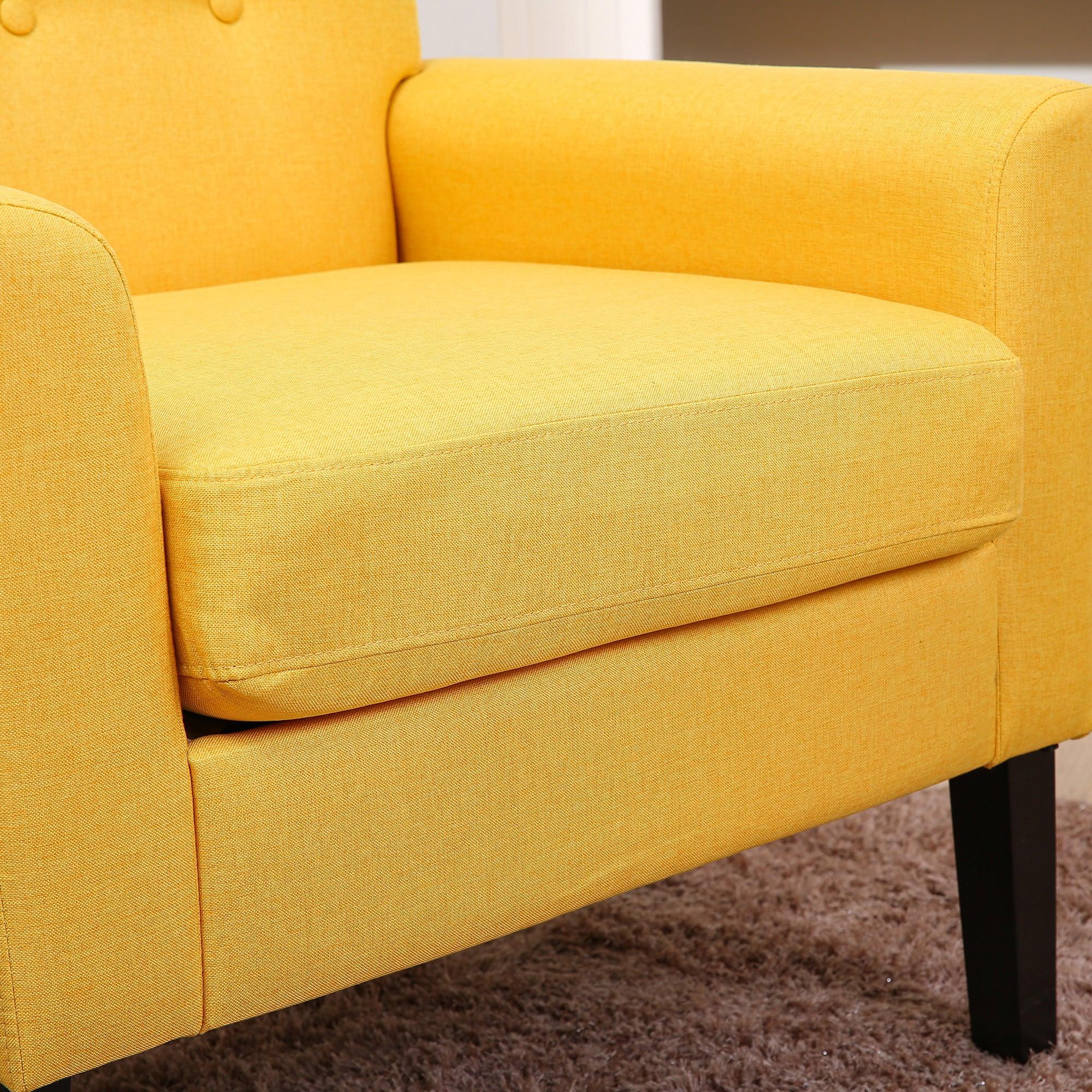 Fabric Accent Chair for Living Room, Bedroom Button Tufted Upholstered Comfy Reading Accent Chairs Sofa (Yellow)