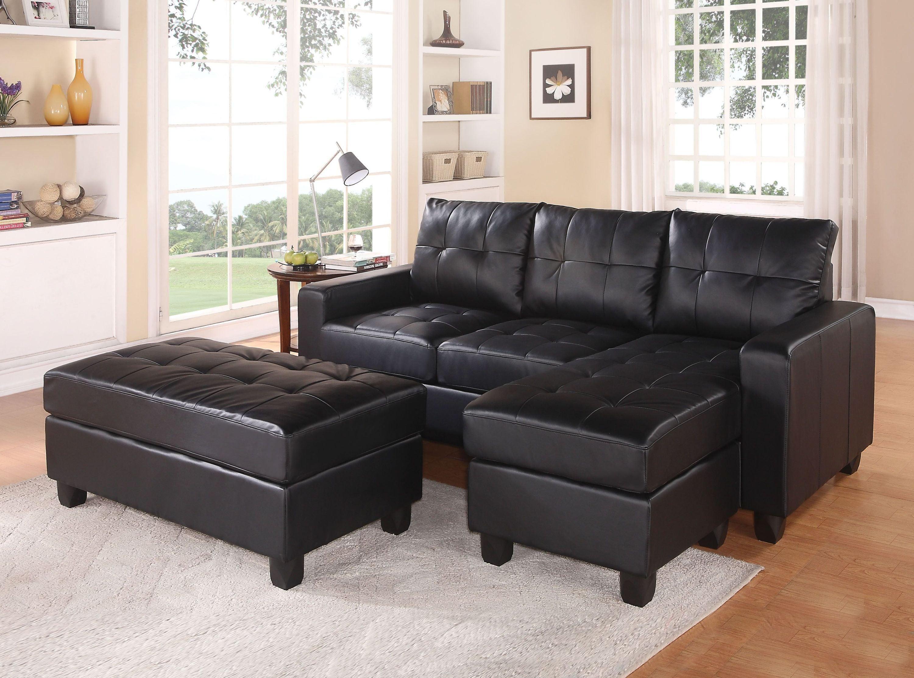 ACME Lyssa Sectional Sofa & Ottoman in Black Bonded Leather Match 51215 image