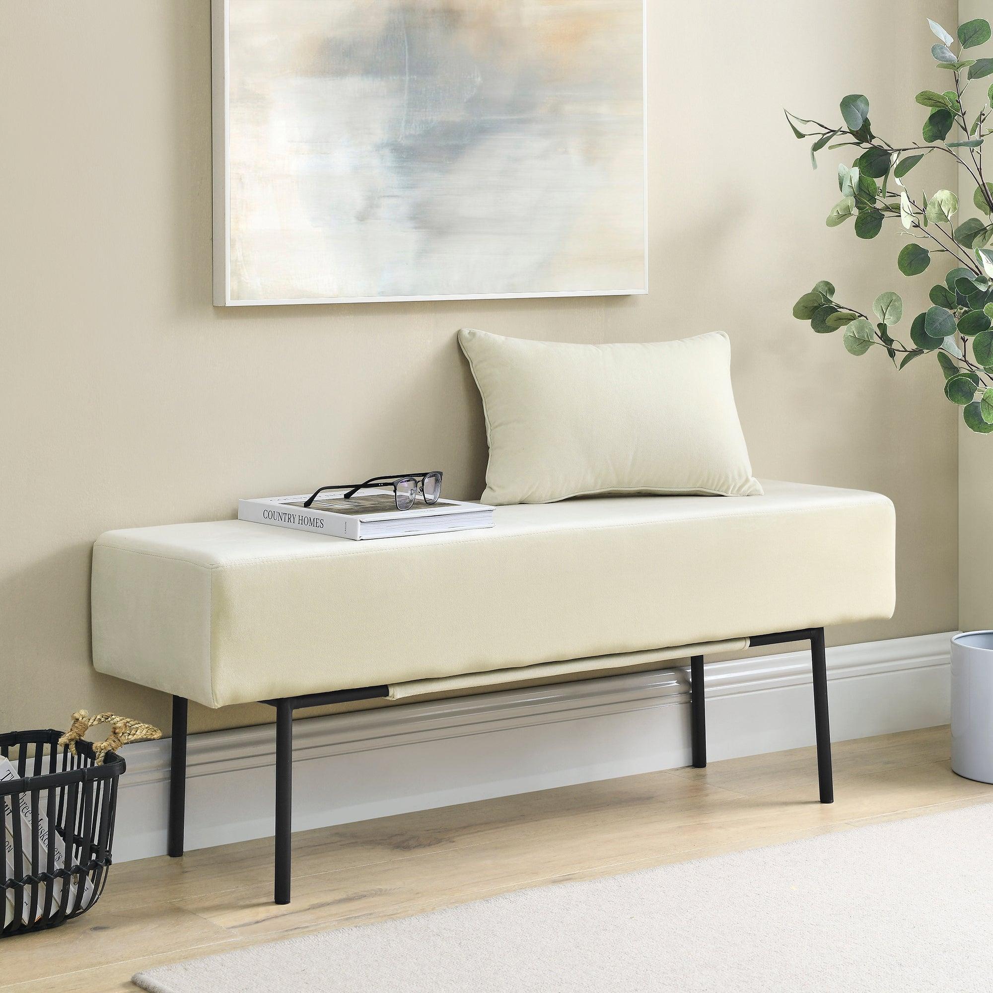 Contemporary Style Bedroom Velvet Upholstered Bench, Beige,( 45'' x13''x 17''） image