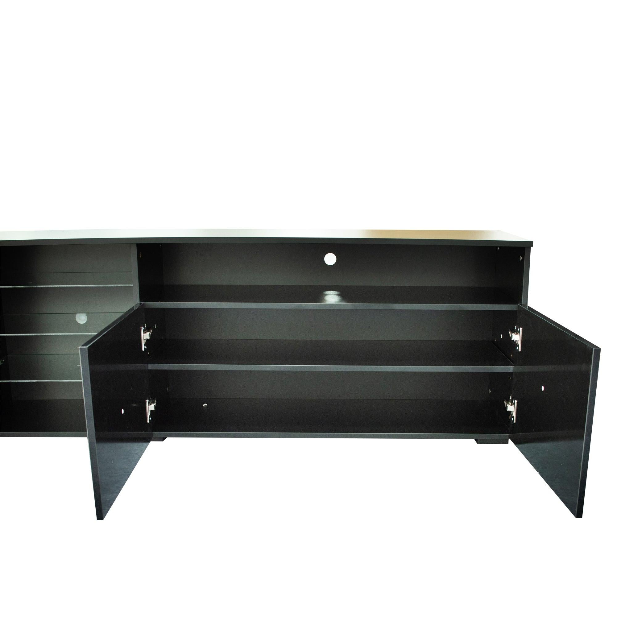 FURNITURE & TV Stand Matte Body High Gloss DoorsModern TV Stand LED,Black