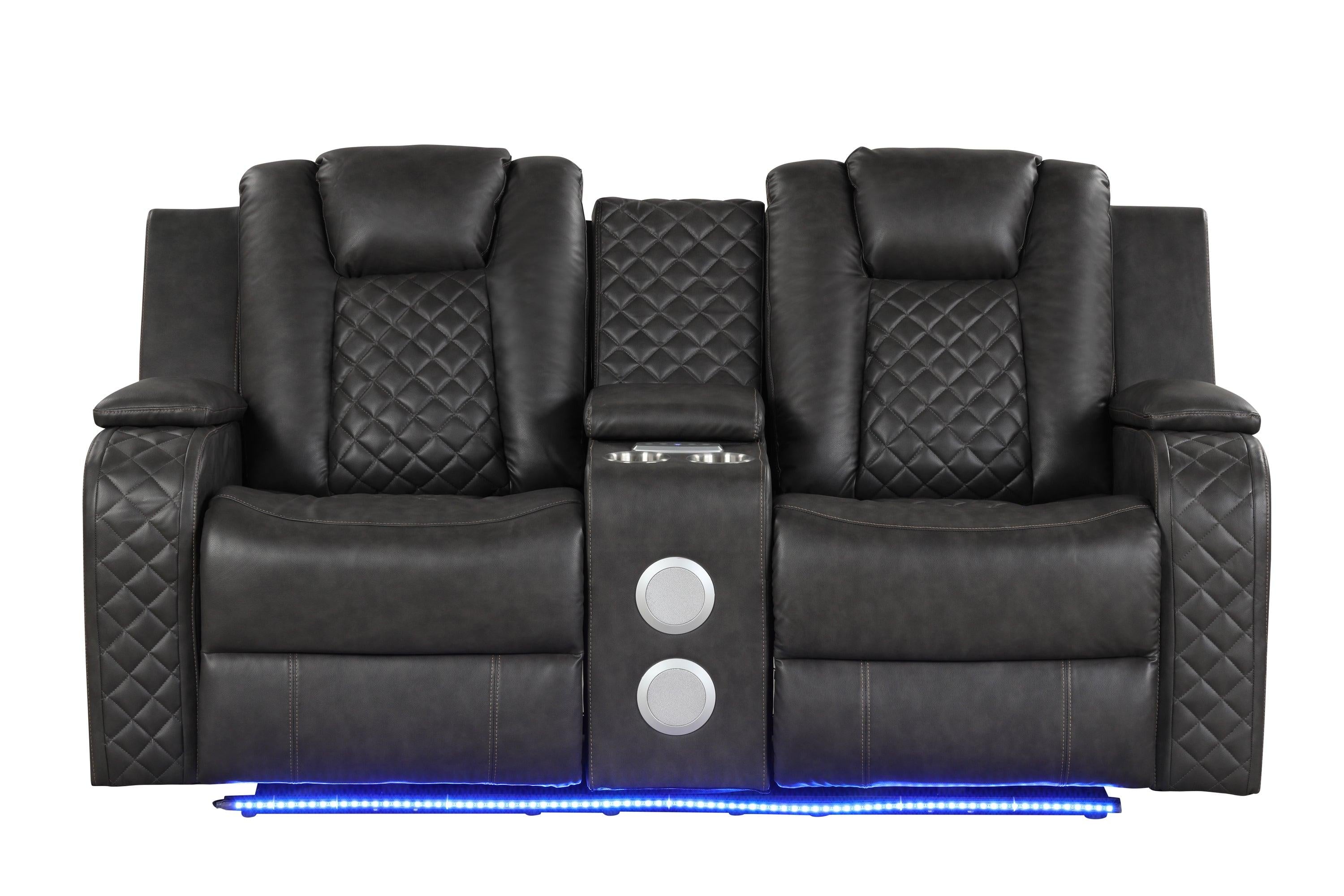 Benz LED & Power Reclining Loveseat Made With Faux Leather in Gray image