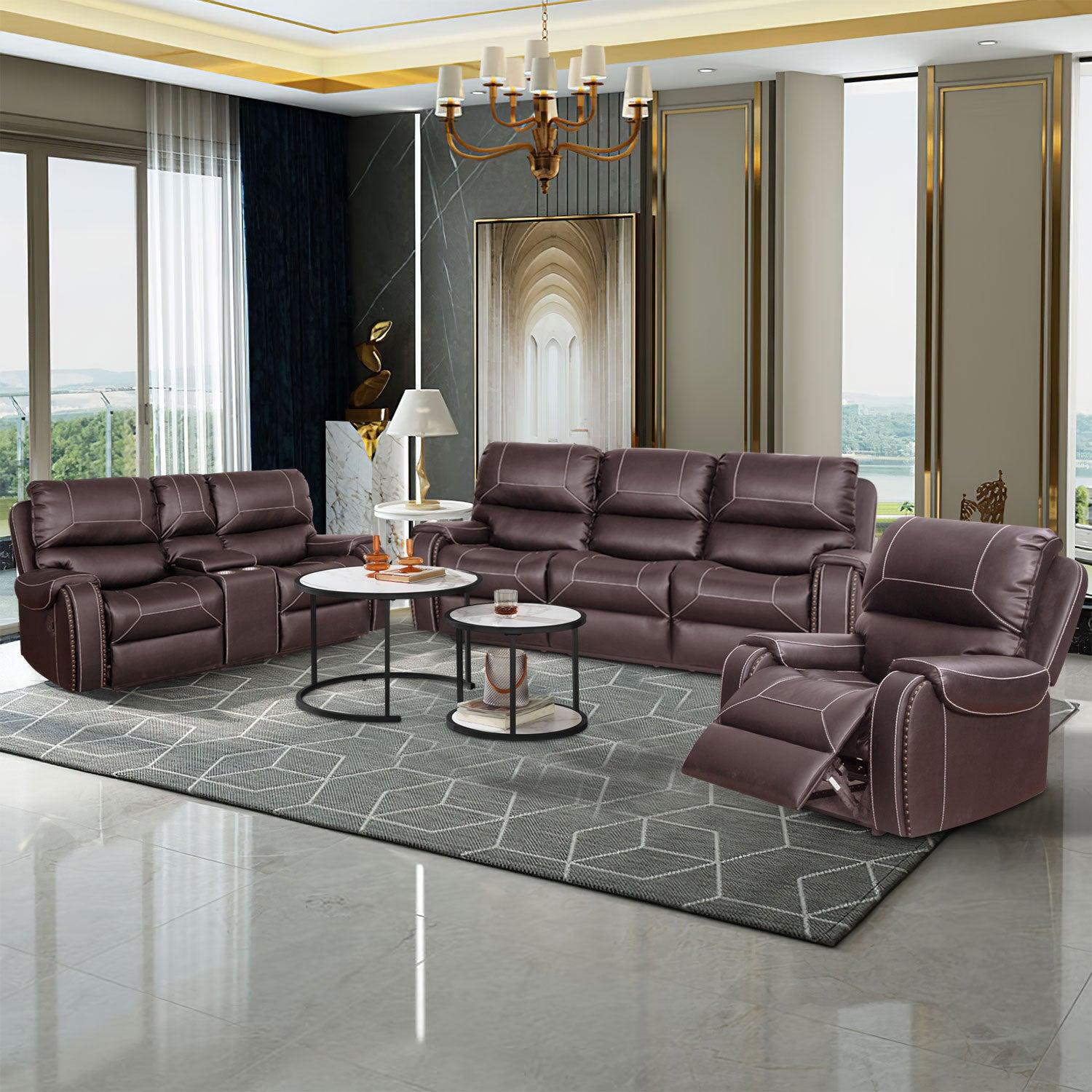 Faux Leather Reclining Sofa Couch Loveseat Sofa for Living Room Brown