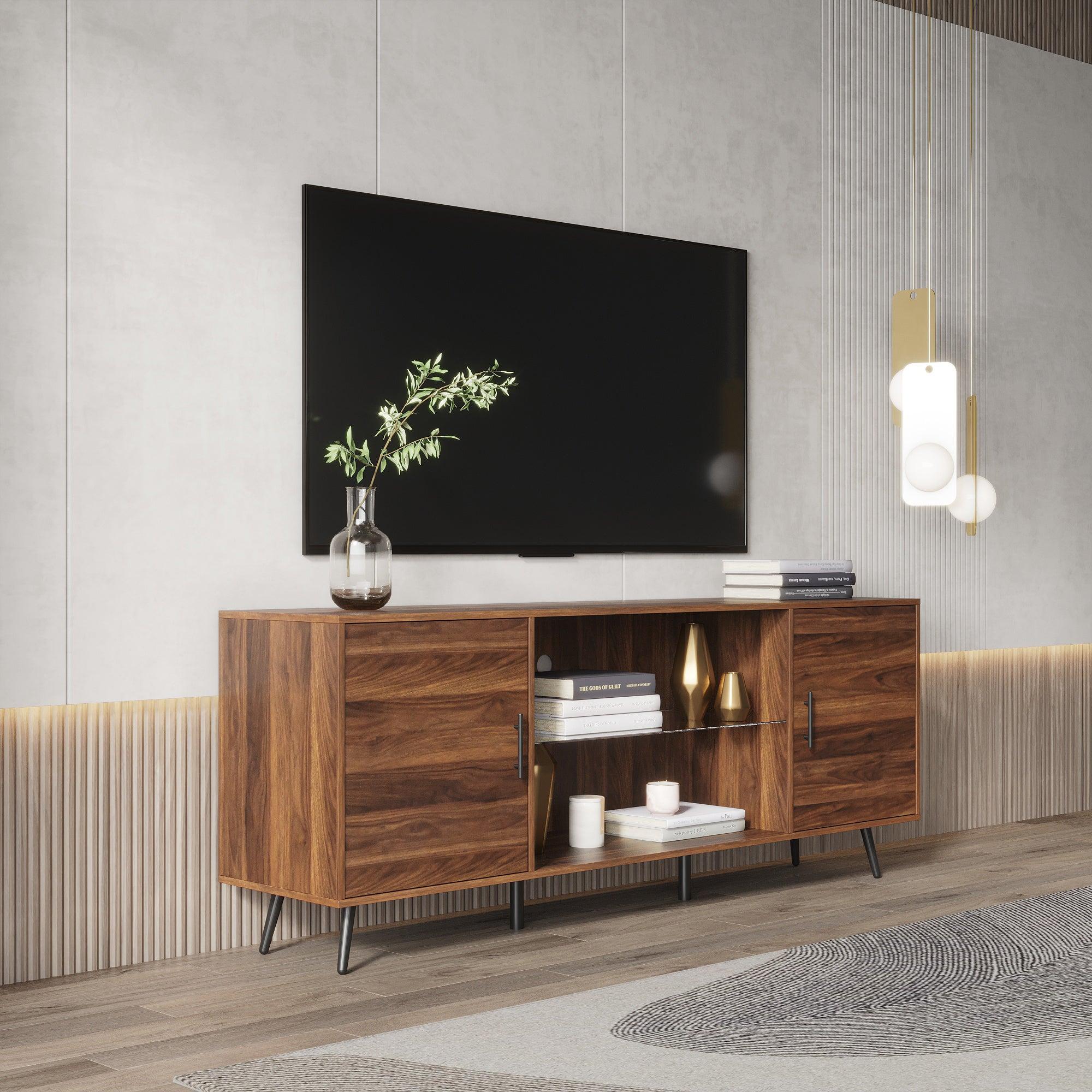 TV Stand Mid-Century WoodModern Entertainment Center AdjustableStorage Cabinet TV Console for Living Room