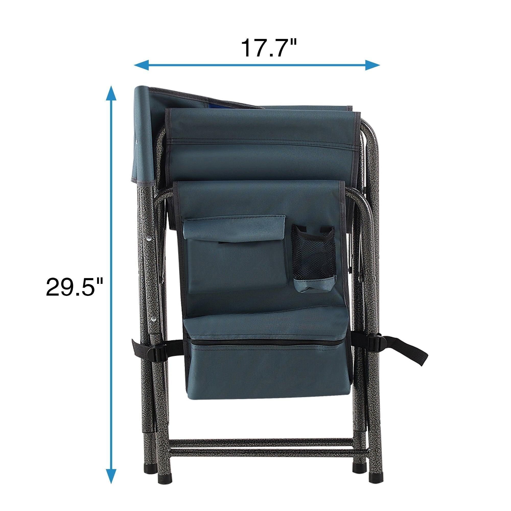 1-piece Padded Folding Outdoor Chair withStorage Pockets,Lightweight Oversized Directors Chair for indoor, Outdoor Camping, Picnics and Fishing,Blue/Grey