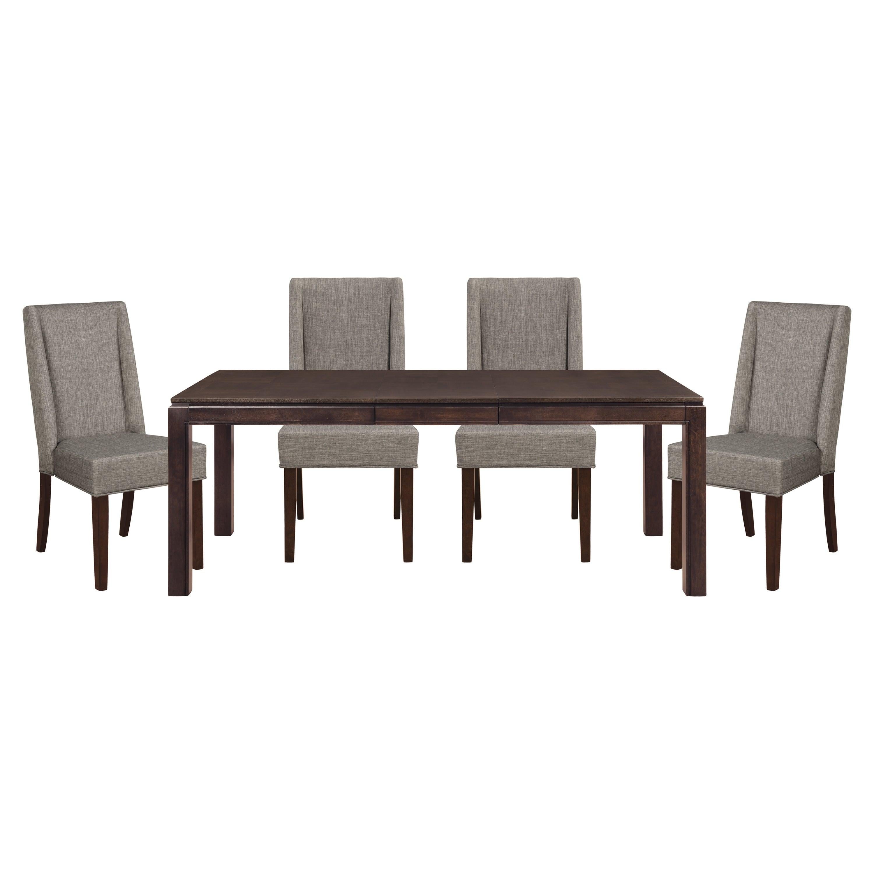 Contemporary Dark Brown 5pc Dining set Table with Extension Leaf and 4x Upholstered Side ChairsModern Dining Room Furniture image