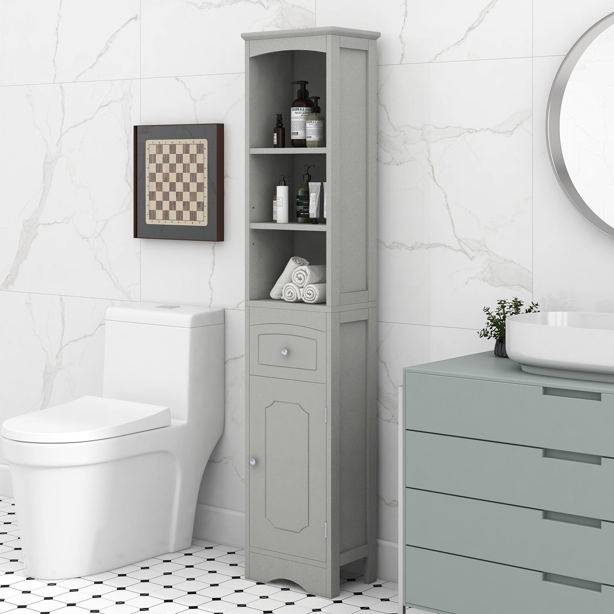 Tall Bathroom Cabinet, FreestandingStorage Cabinet with Drawer, MDF Board, Adjustable Shelf, Grey