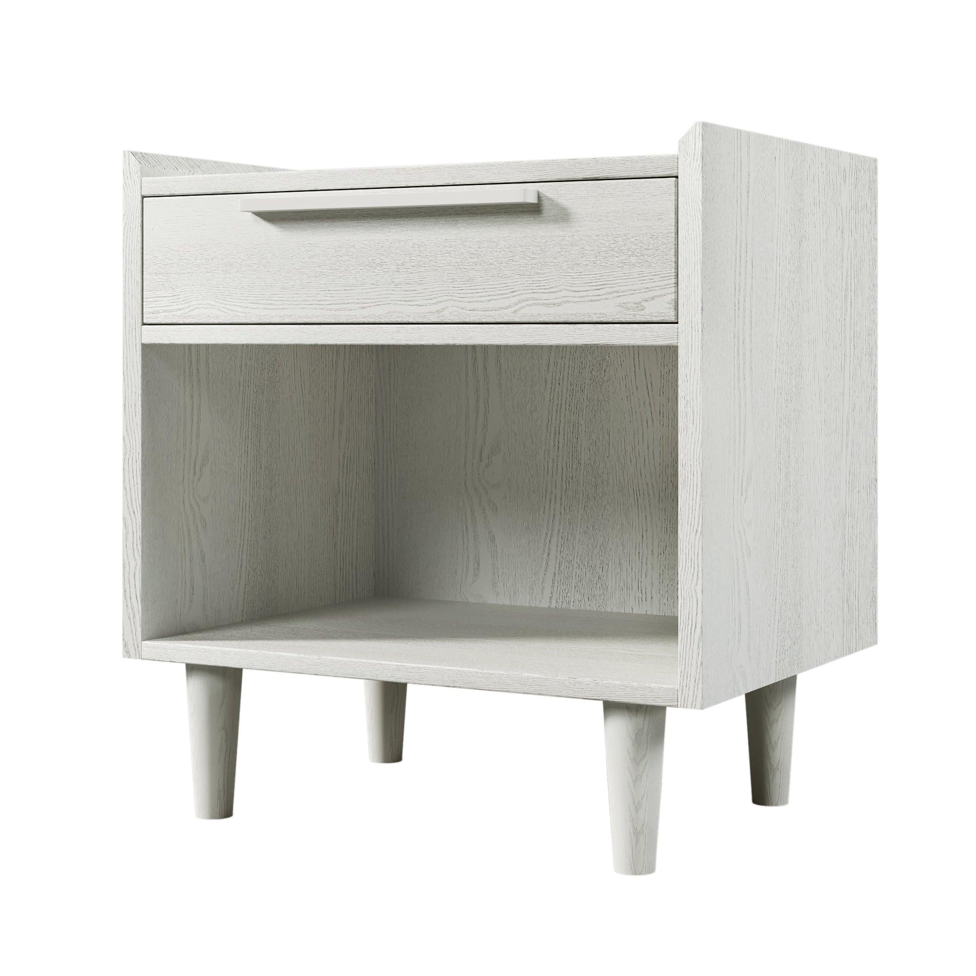 Modern Style Manufactured Wood One-Drawer Nightstand Side Table with Solid Wood Legs, White