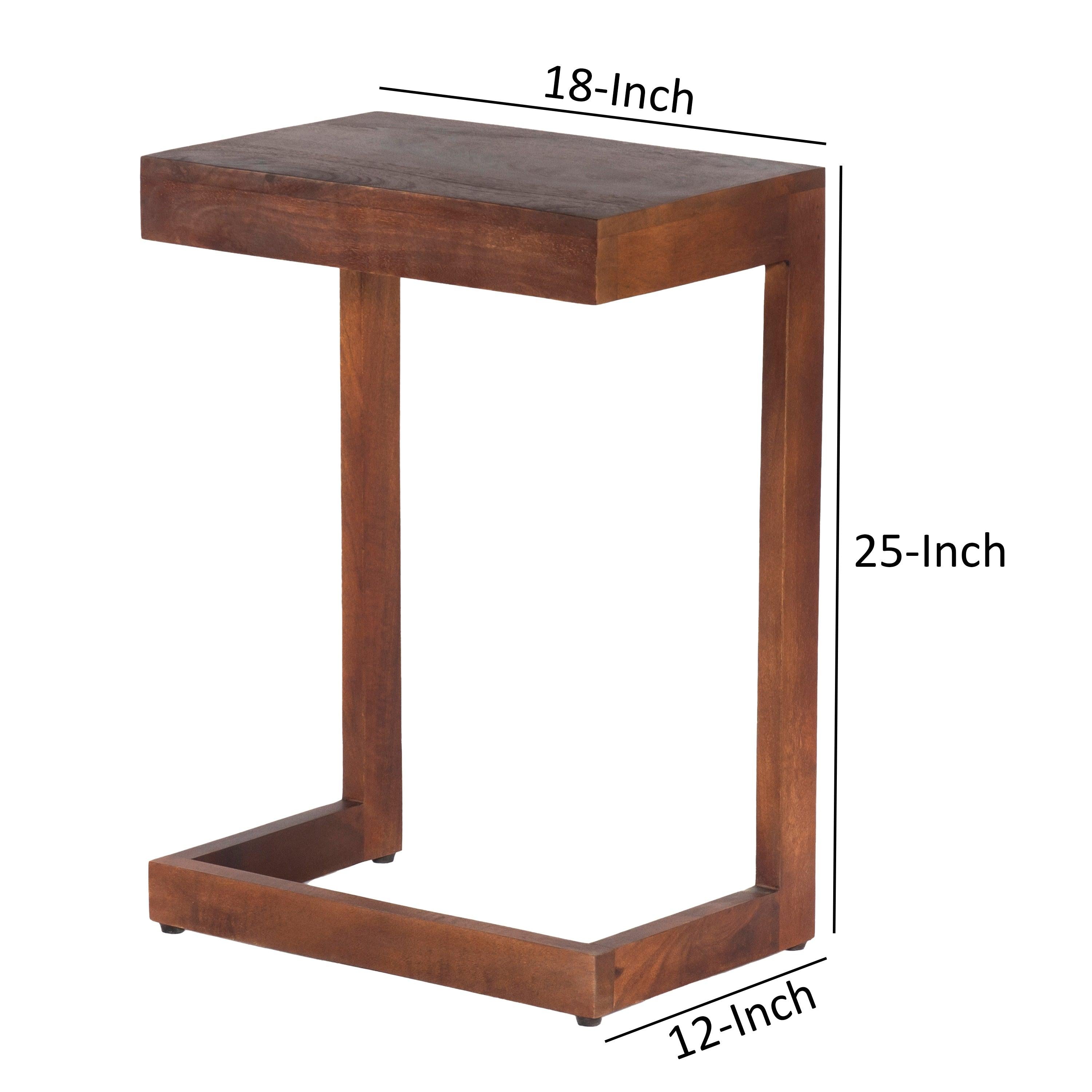 26 Inch Handcrafted ManWood Side End Table, Open Design Base, Dark Brown