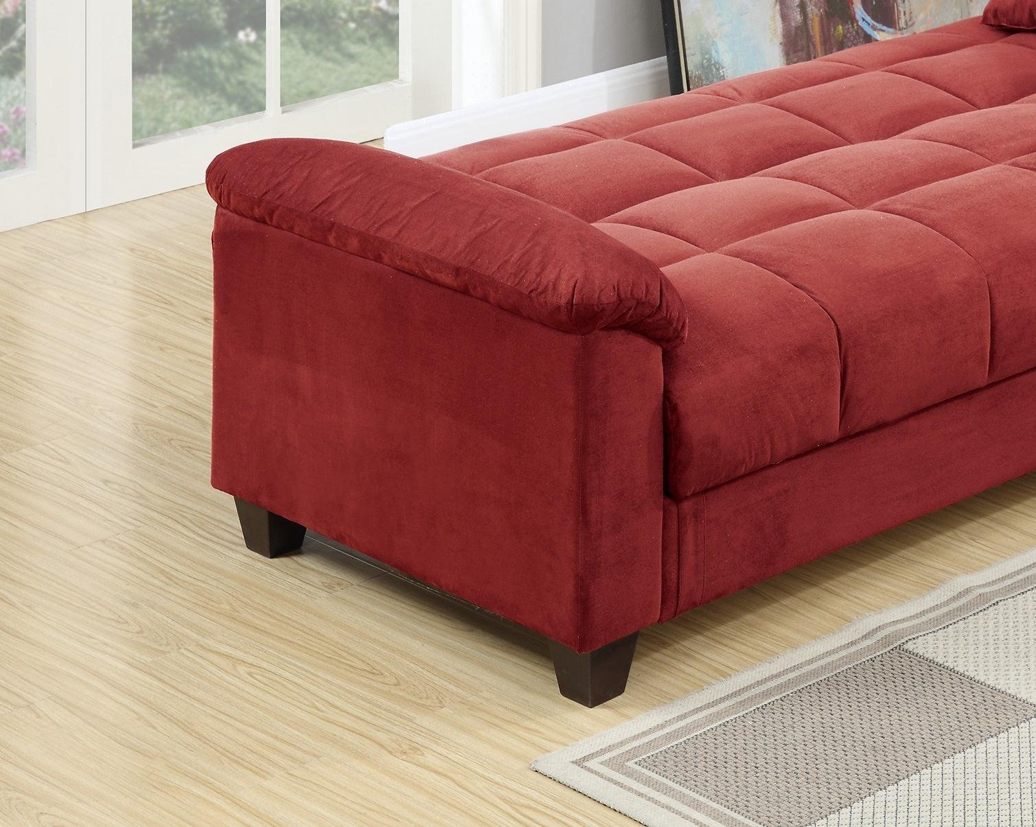 Contemporary Living Room Adjustable Sofa Red Color Microfiber PlushStorage Couch 1pc Futon Sofa w Pillows