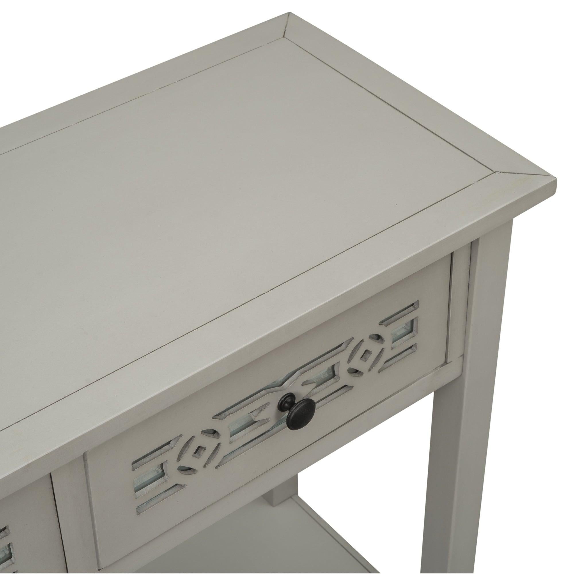 Classic Console Table with Hollow-out Decoration Two Top Drawers and Open Shelf LargeStorage Space (Silver)