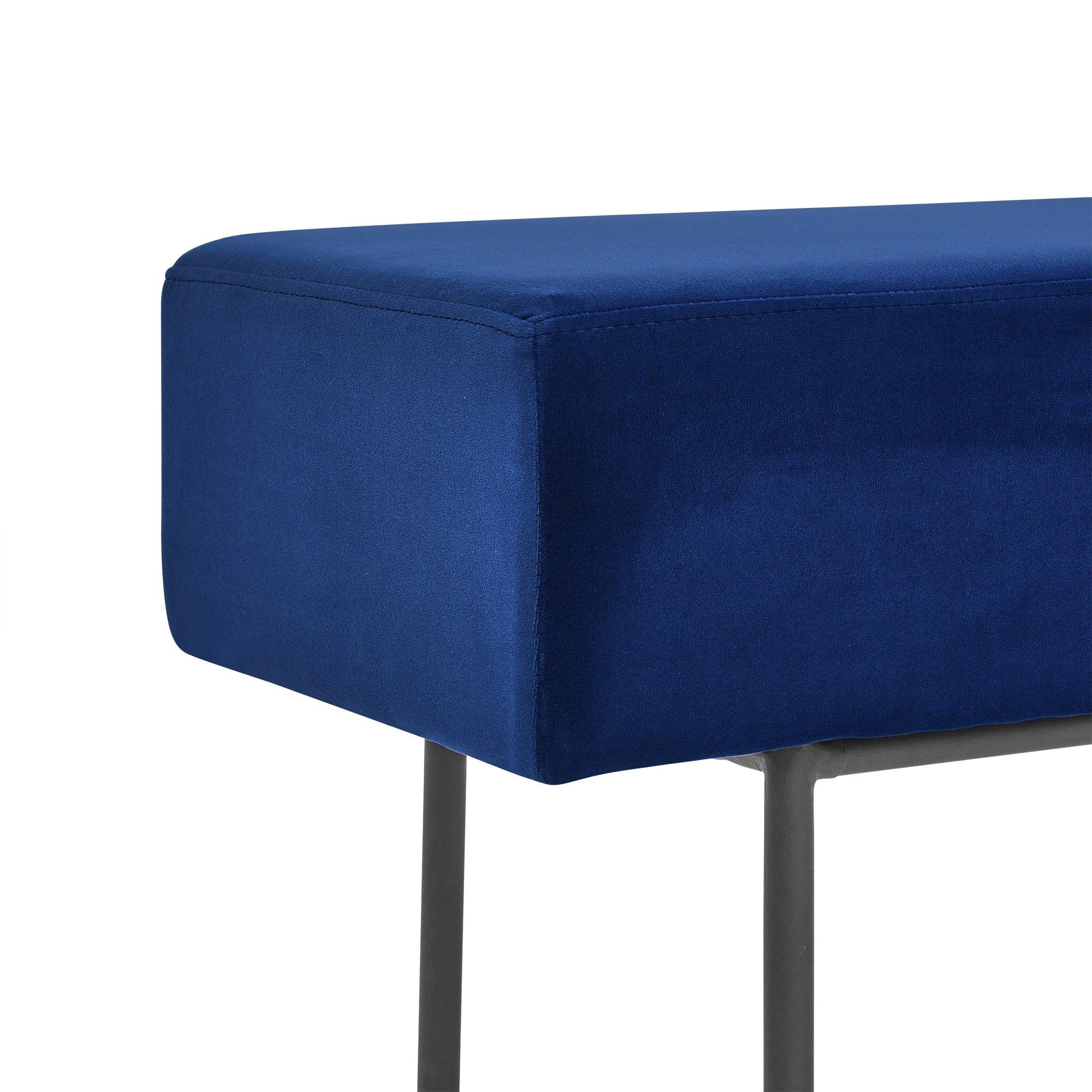 Contemporary Style Bedroom Velvet Upholstered Bench, Blue,( 45'' x13''x 17''）