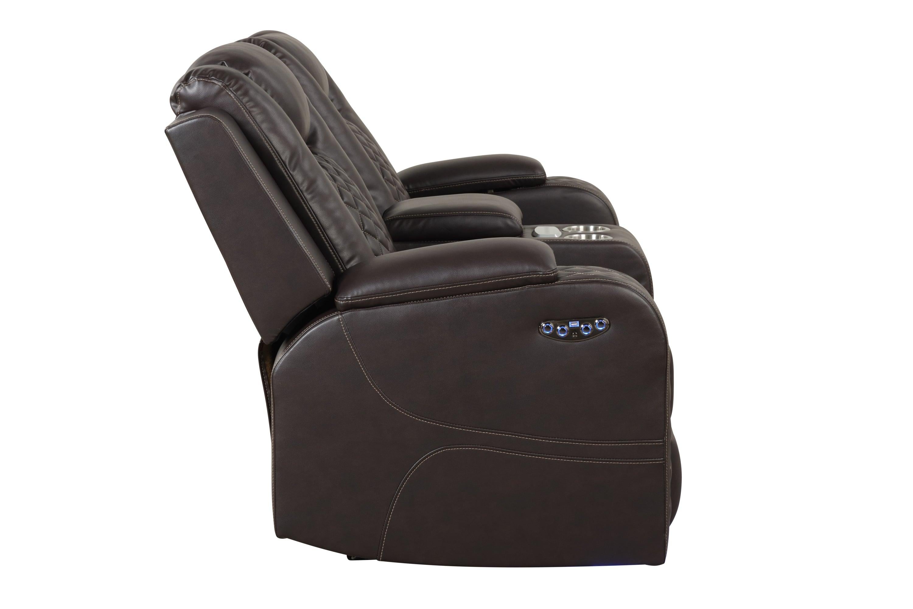 Benz LED & Power Reclining Loveseat Made With Faux Leather in Brown